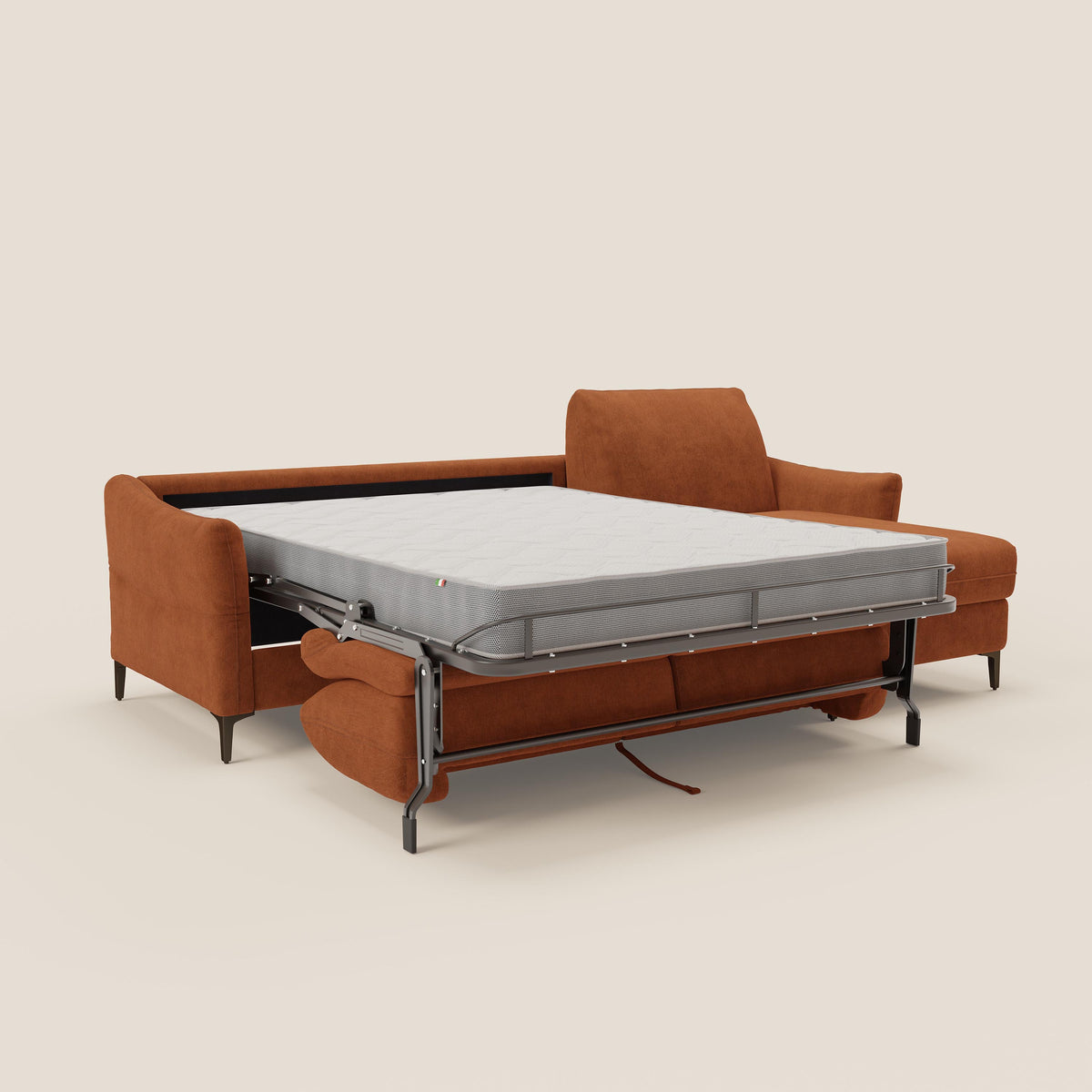 Dalia divano letto angolare con materasso alto 18 cm piedini alti e penisola contenitore in tessuto smacchiabile T17 - divitt.sbs
