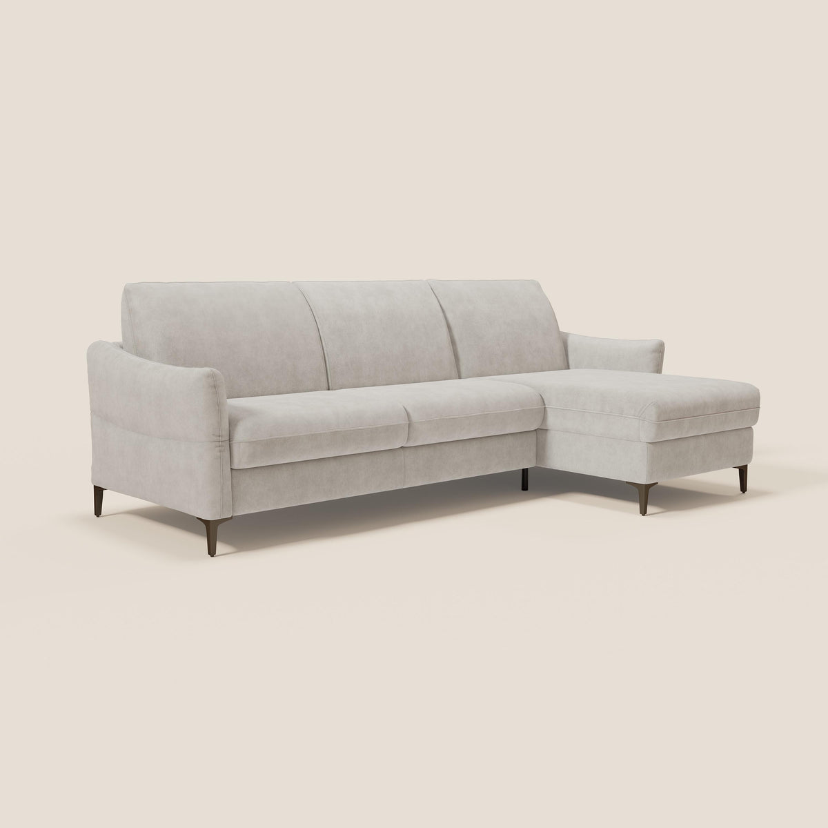 Dalia divano letto angolare con materasso alto 18 cm piedini alti e penisola contenitore in tessuto smacchiabile T17 bianco - divitt.sbs