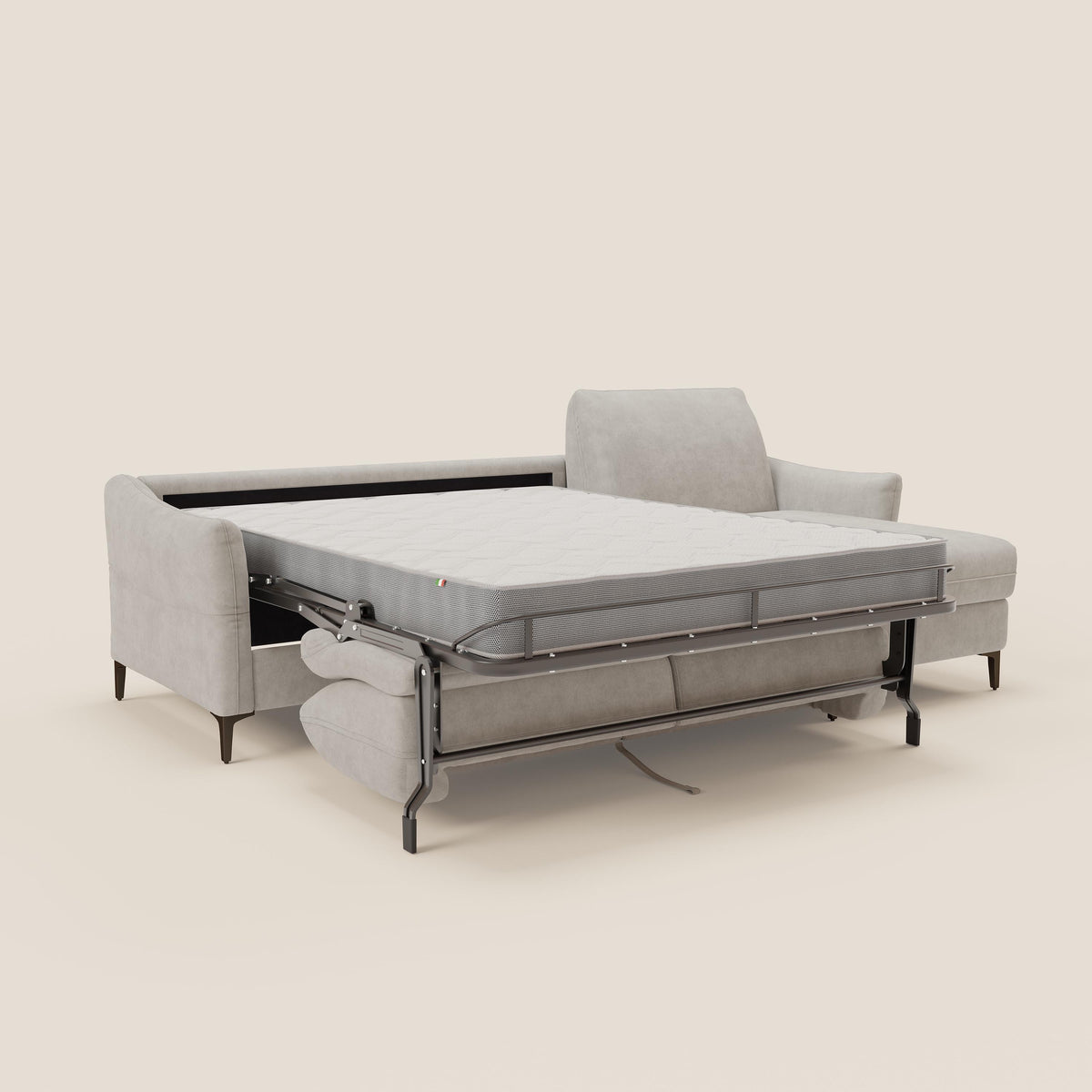 Dalia divano letto angolare con materasso alto 18 cm piedini alti e penisola contenitore in tessuto smacchiabile T17 bianco - divitt.sbs