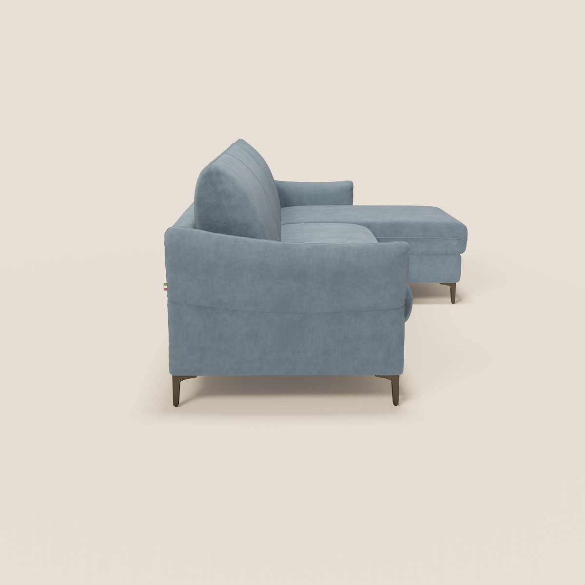 Dalia divano letto angolare con materasso alto 18 cm piedini alti e penisola contenitore in tessuto smacchiabile T17 - divitt.sbs