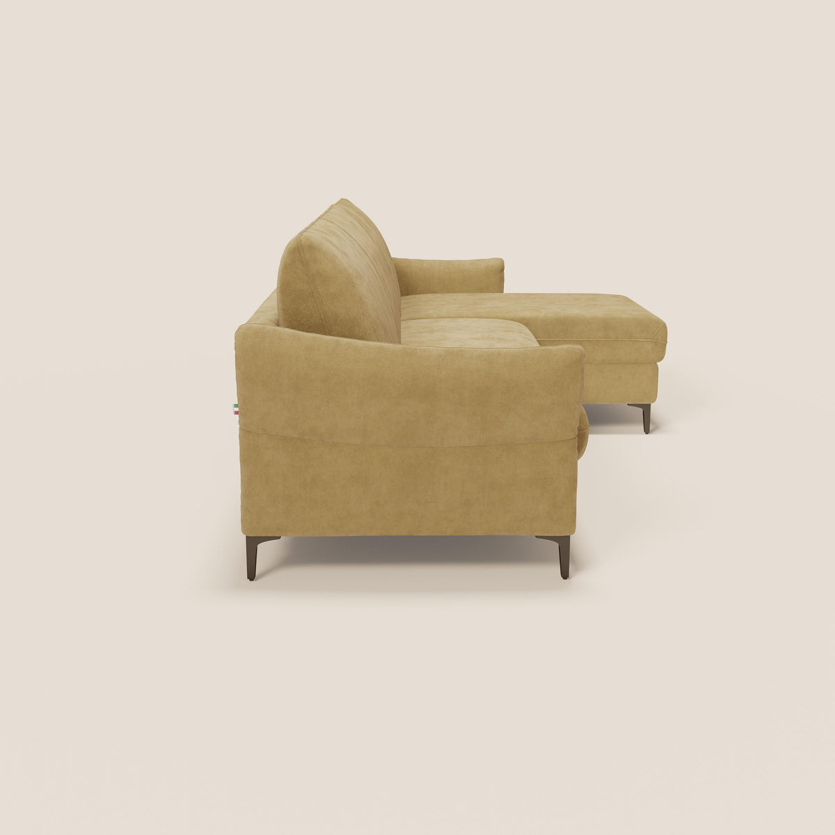 Dalia divano letto angolare con materasso alto 18 cm piedini alti e penisola contenitore in tessuto smacchiabile T17 giallo - divitt.sbs