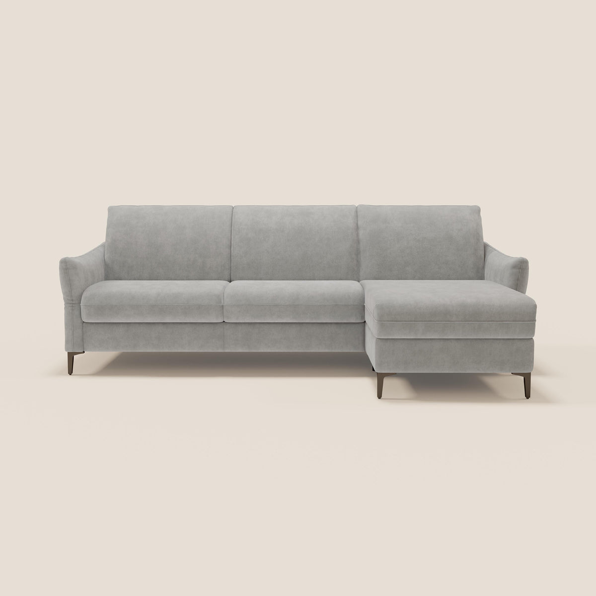 Dalia divano letto angolare con materasso alto 18 cm piedini alti e penisola contenitore in tessuto smacchiabile T17 - divitt.sbs
