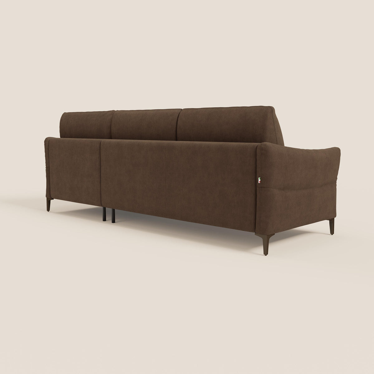 Dalia divano letto angolare con materasso alto 18 cm piedini alti e penisola contenitore in tessuto smacchiabile T17 marrone - divitt.sbs