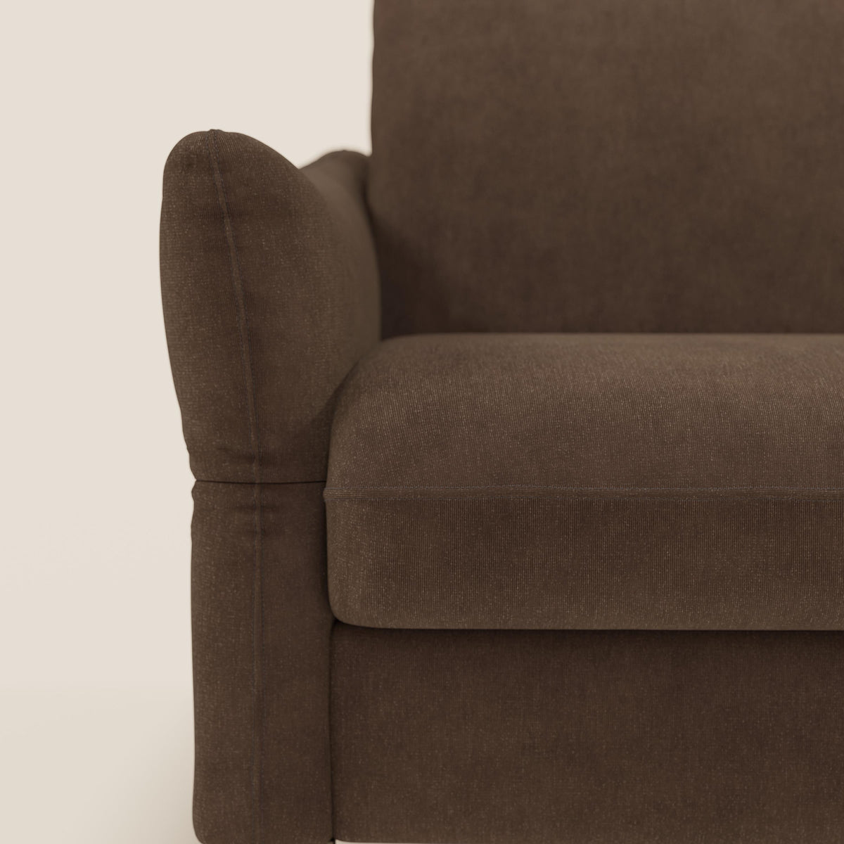 Dalia divano letto angolare con materasso alto 18 cm piedini alti e penisola contenitore in tessuto smacchiabile T17 marrone - divitt.sbs