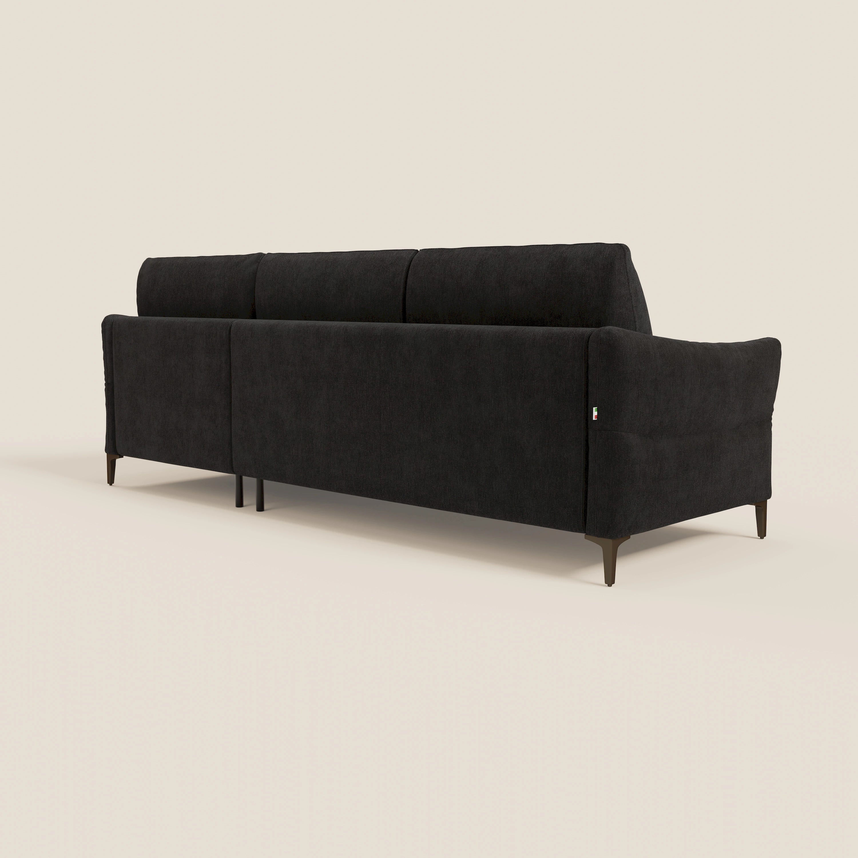 Dalia divano letto angolare con materasso alto 18 cm piedini alti e penisola contenitore in tessuto smacchiabile T17 nero - divitt.sbs