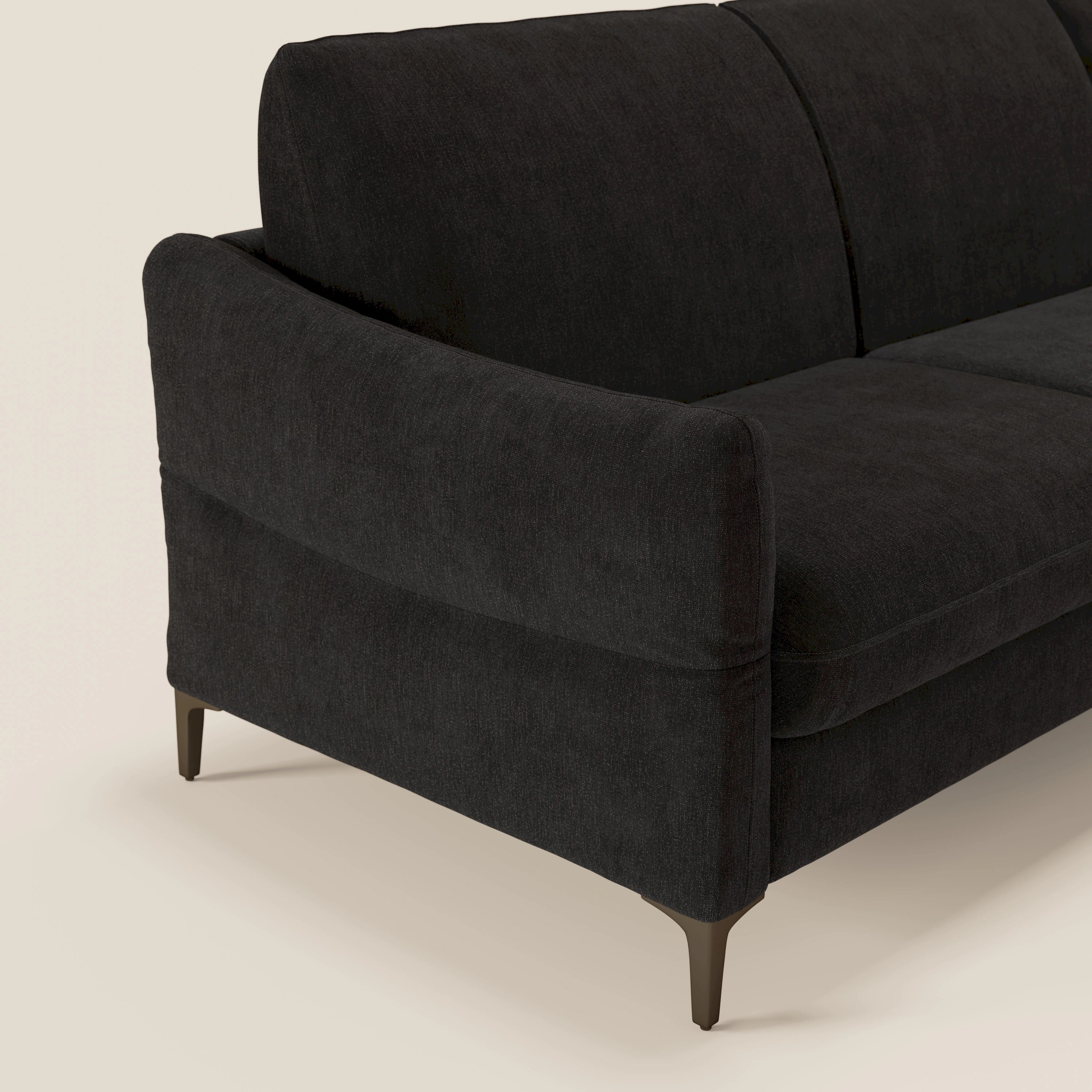 Dalia divano letto angolare con materasso alto 18 cm piedini alti e penisola contenitore in tessuto smacchiabile T17 nero - divitt.sbs