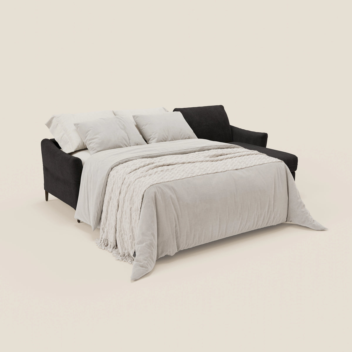 Dalia divano letto angolare con materasso alto 18 cm piedini alti e penisola contenitore in tessuto smacchiabile T17 nero - divitt.sbs