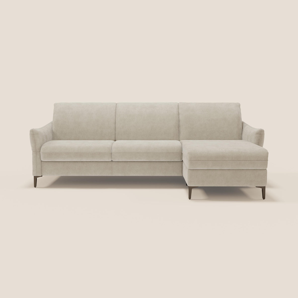 Dalia divano letto angolare con materasso alto 18 cm piedini alti e penisola contenitore in tessuto smacchiabile T17 - divitt.sbs