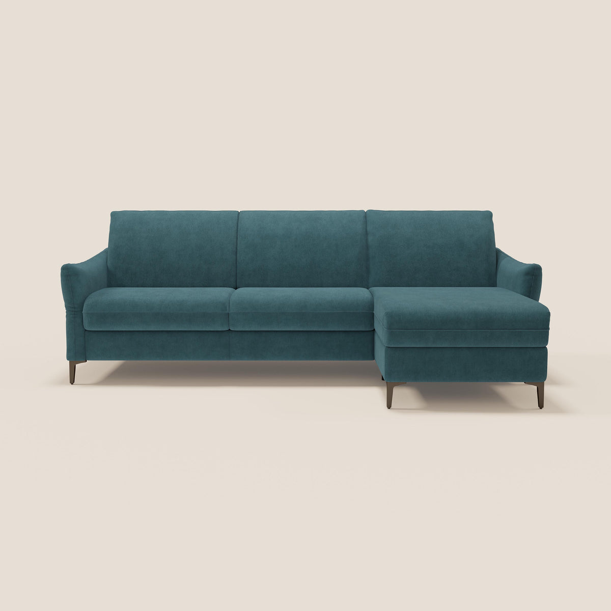 Dalia divano letto angolare con materasso alto 18 cm piedini alti e penisola contenitore in tessuto smacchiabile T17 - divitt.sbs