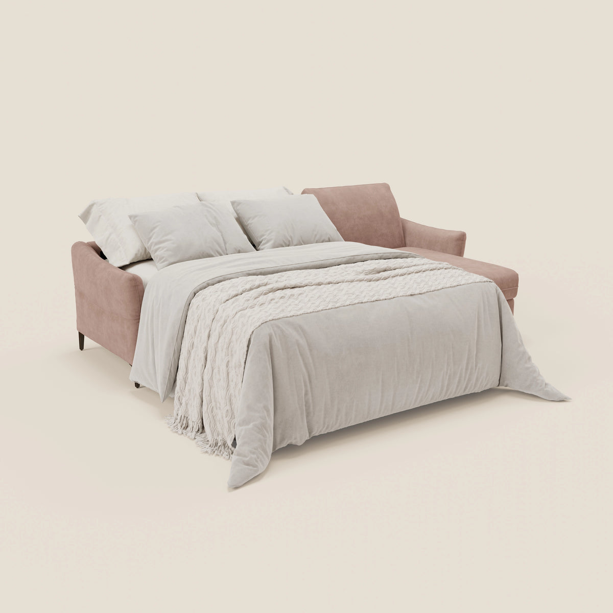 Dalia divano letto angolare con materasso alto 18 cm piedini alti e penisola contenitore in tessuto smacchiabile T17 - divitt.sbs