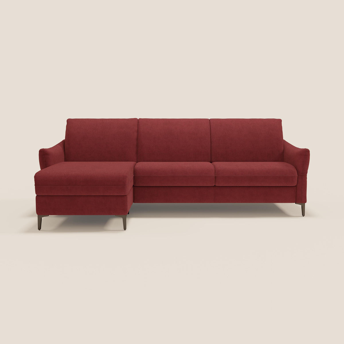 Dalia divano letto angolare con materasso alto 18 cm piedini alti e penisola contenitore in tessuto smacchiabile T17 - divitt.sbs