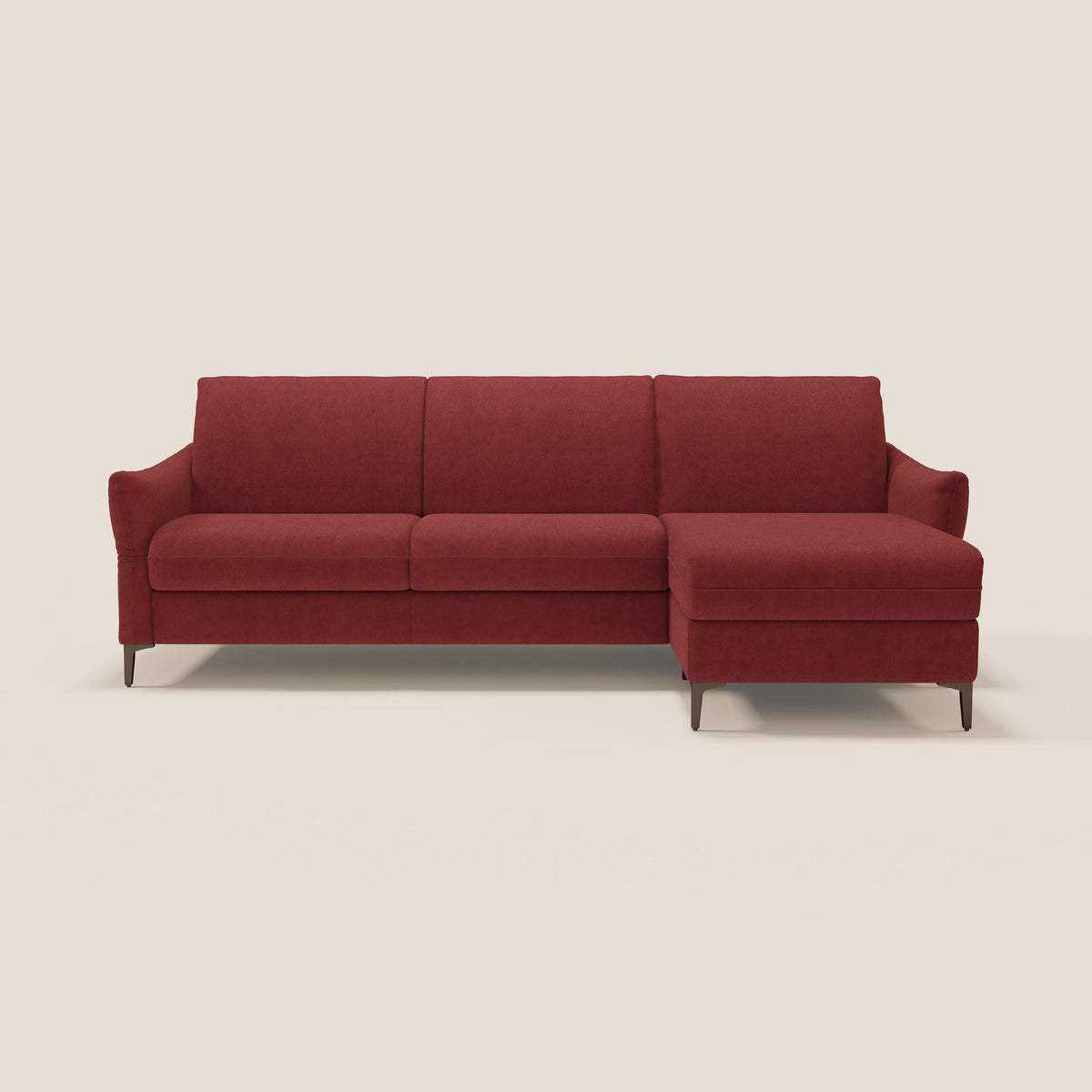 Dalia divano letto angolare con materasso alto 18 cm piedini alti e penisola contenitore in tessuto smacchiabile T17 - divitt.sbs