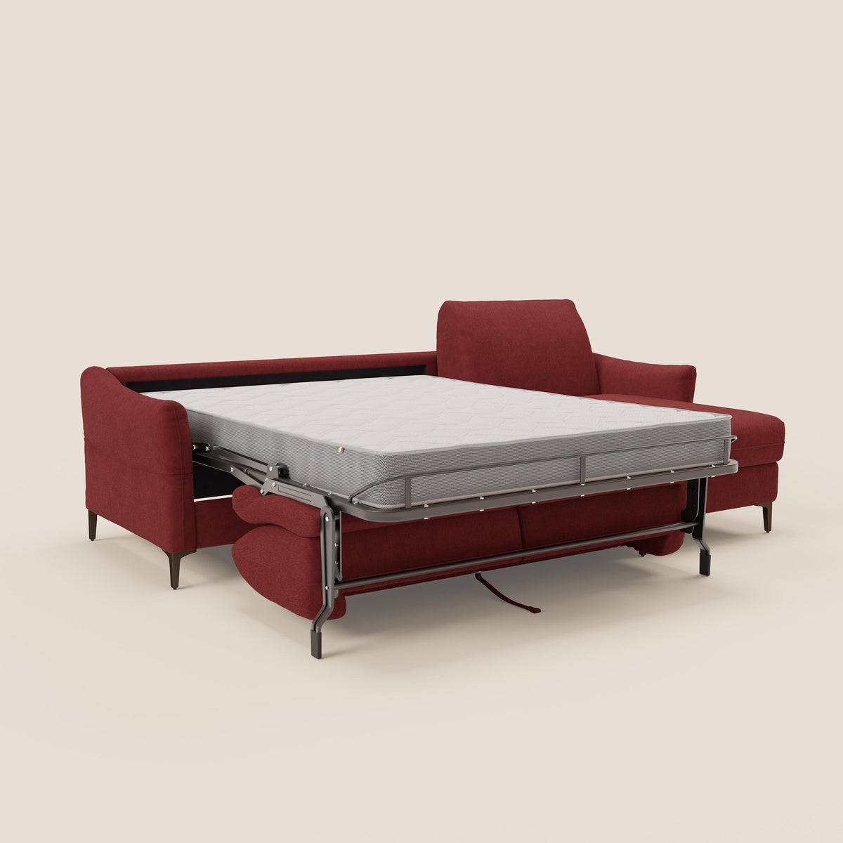 Dalia divano letto angolare con materasso alto 18 cm piedini alti e penisola contenitore in tessuto smacchiabile T17 - divitt.sbs
