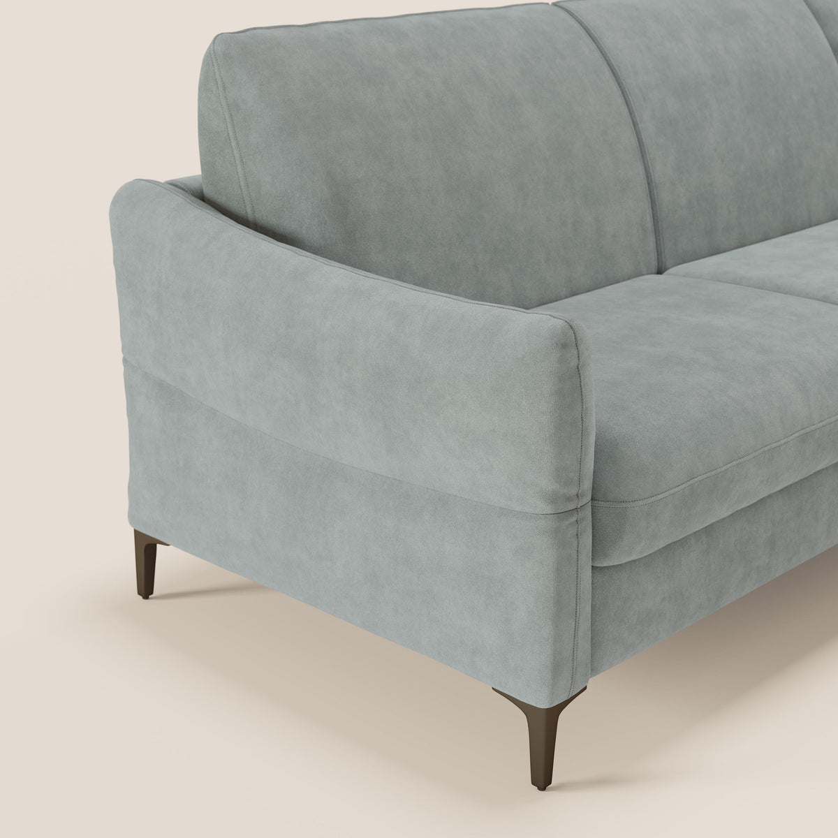 Dalia divano letto angolare con materasso alto 18 cm piedini alti e penisola contenitore in tessuto smacchiabile T17 - divitt.sbs