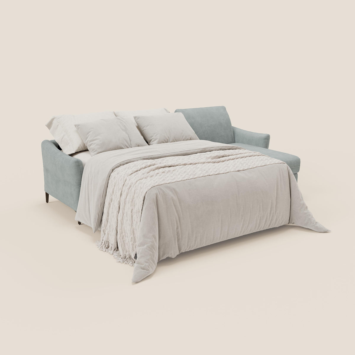 Dalia divano letto angolare con materasso alto 18 cm piedini alti e penisola contenitore in tessuto smacchiabile T17 - divitt.sbs