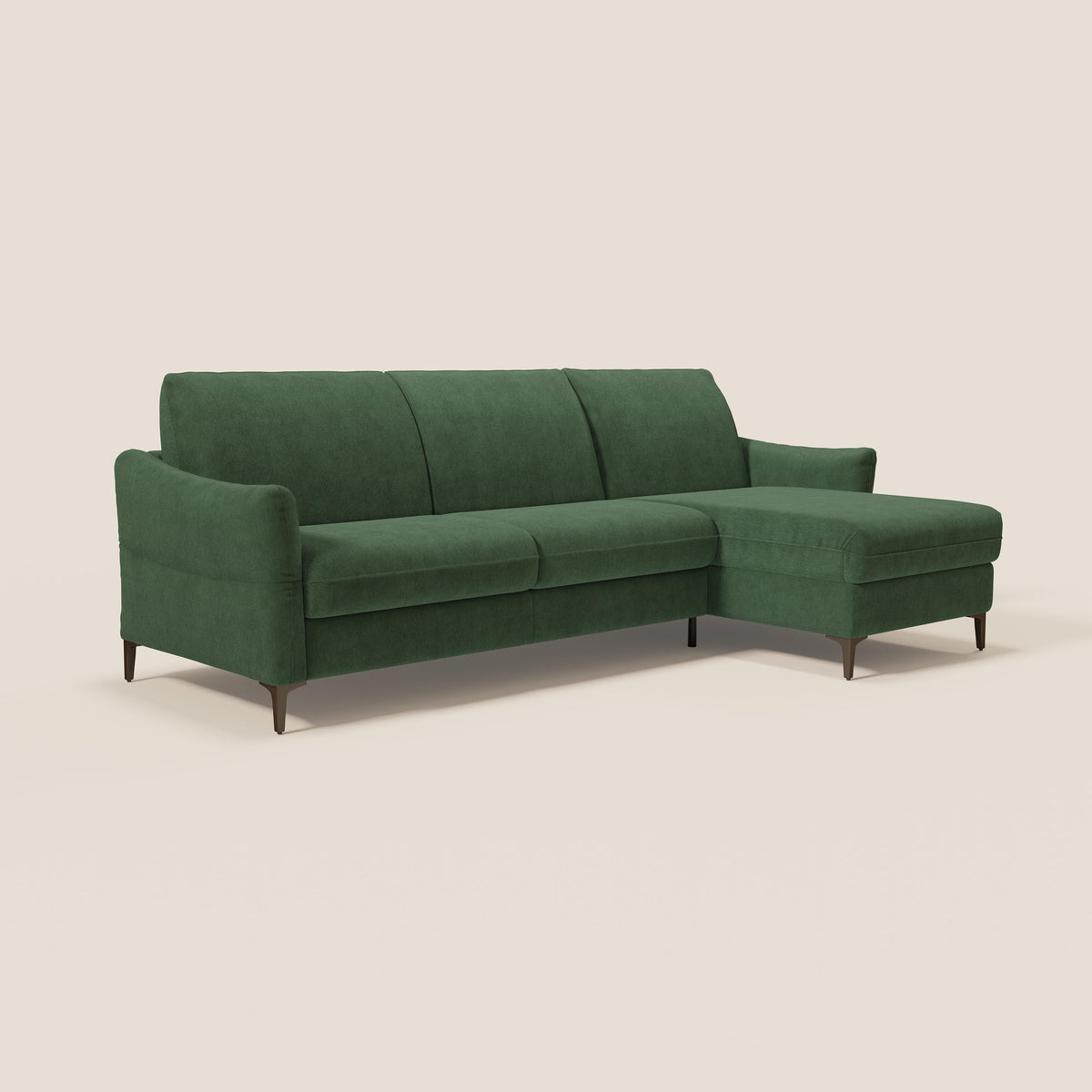 Dalia divano letto angolare con materasso alto 18 cm piedini alti e penisola contenitore in tessuto smacchiabile T17 - divitt.sbs