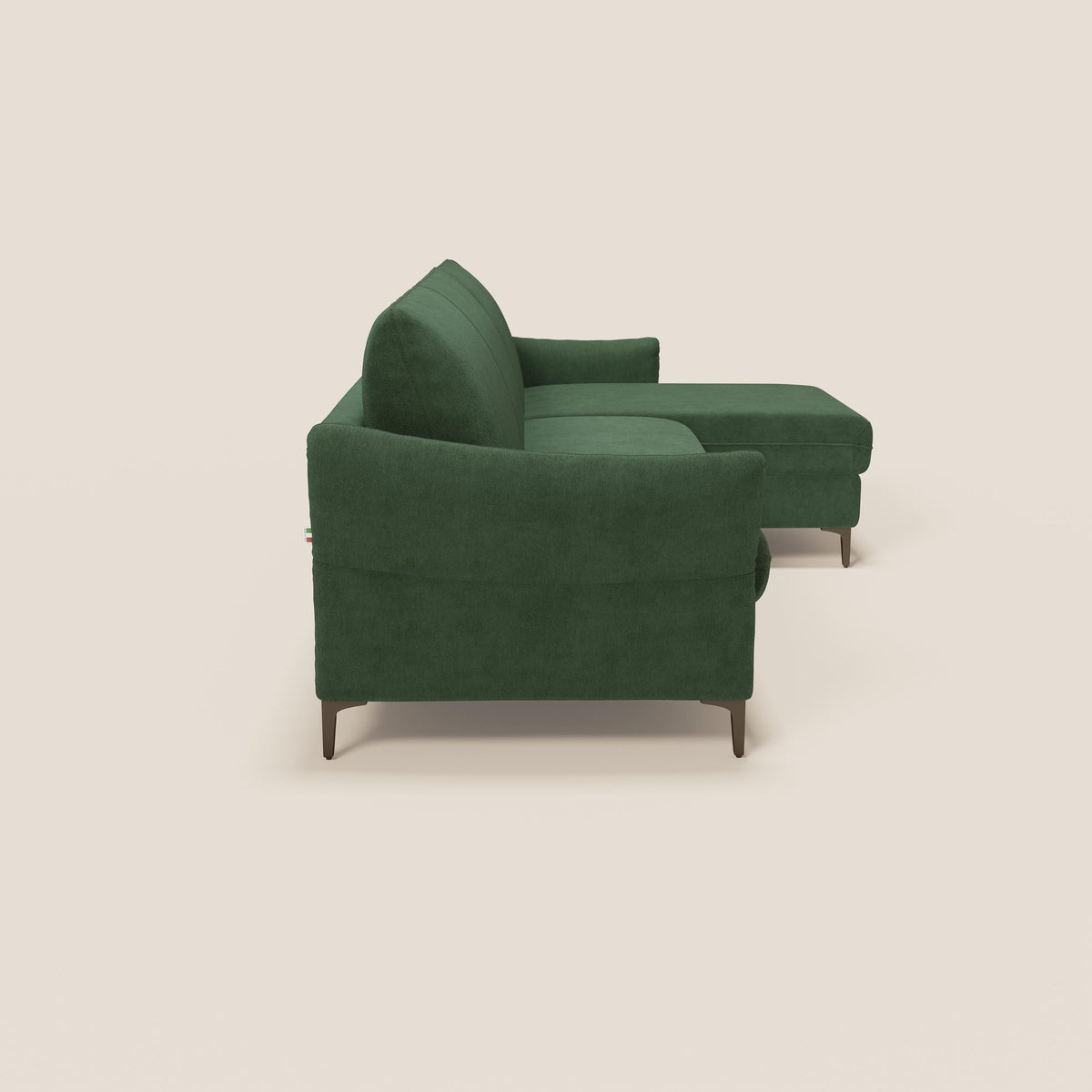 Dalia divano letto angolare con materasso alto 18 cm piedini alti e penisola contenitore in tessuto smacchiabile T17 - divitt.sbs