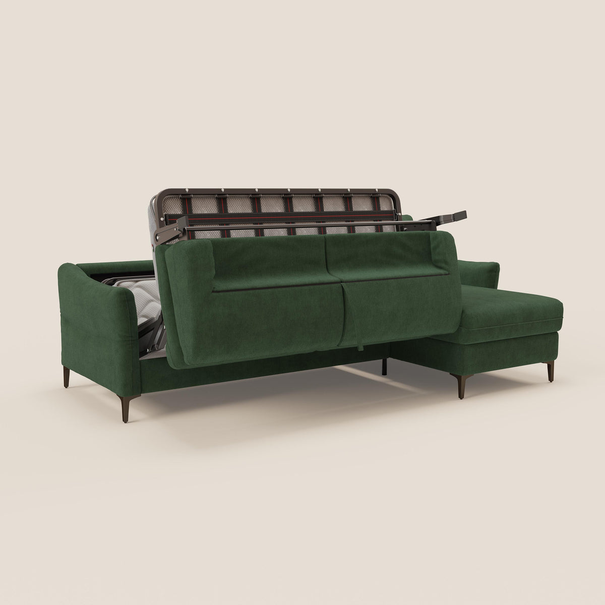 Dalia divano letto angolare con materasso alto 18 cm piedini alti e penisola contenitore in tessuto smacchiabile T17 - divitt.sbs