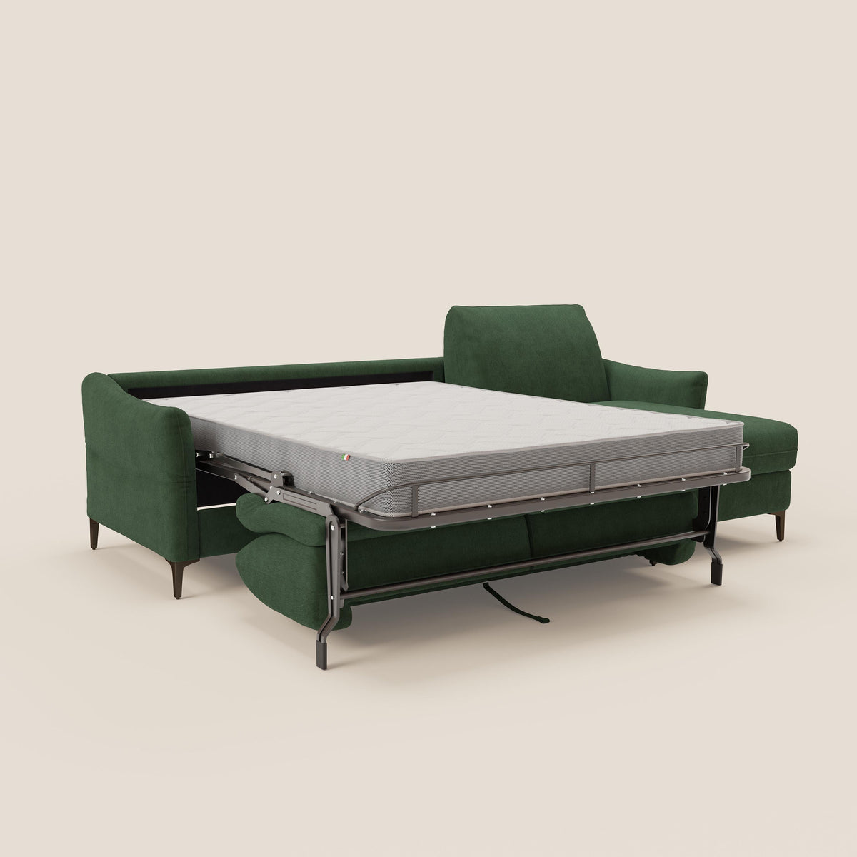Dalia divano letto angolare con materasso alto 18 cm piedini alti e penisola contenitore in tessuto smacchiabile T17 - divitt.sbs