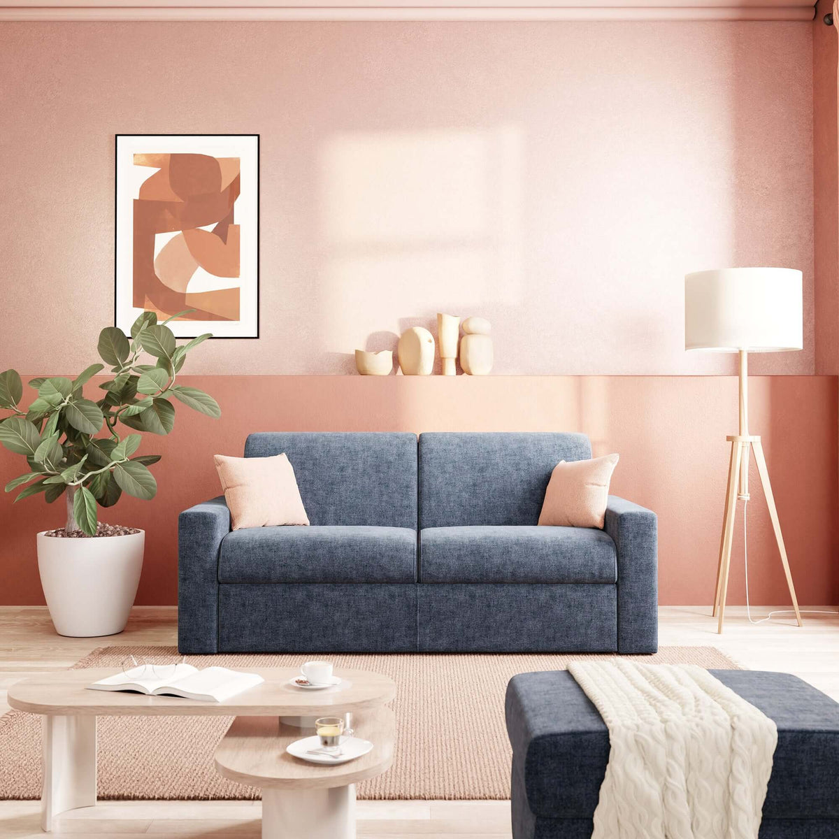Diomede Divano letto matrimoniale in velluto easy clean sfoderabile - design moderno e comfort in T35 blu - divitt.sbs