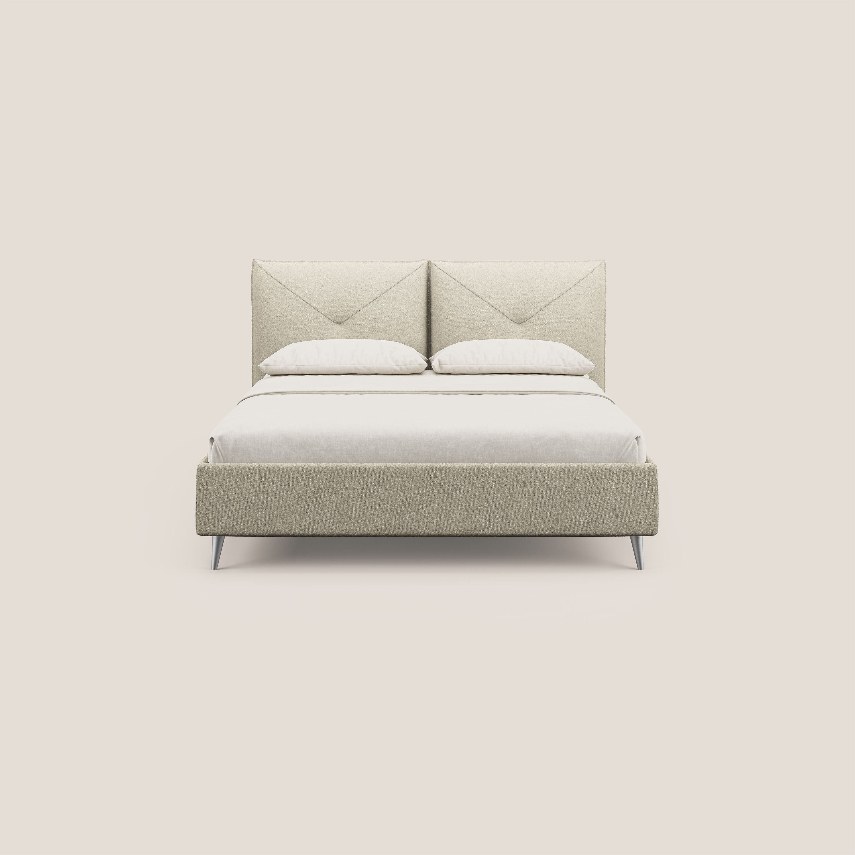 Adone letto imbottito contenitore a doppia pannellatura in bouclet impermeabile T07 beige - divitt.sbs