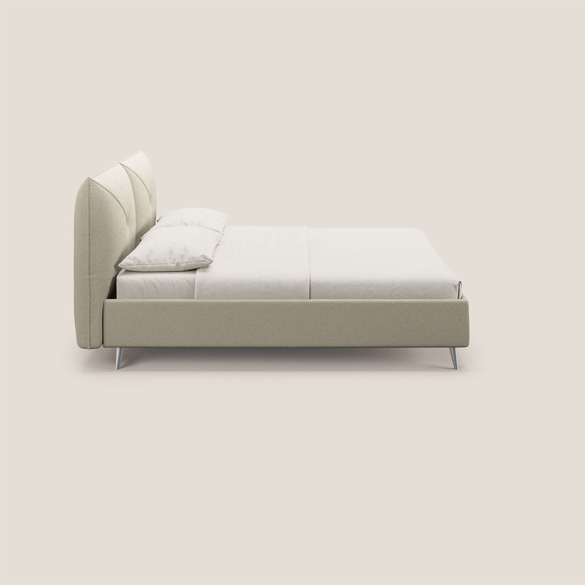 Adone letto imbottito contenitore a doppia pannellatura in bouclet impermeabile T07 beige - divitt.sbs