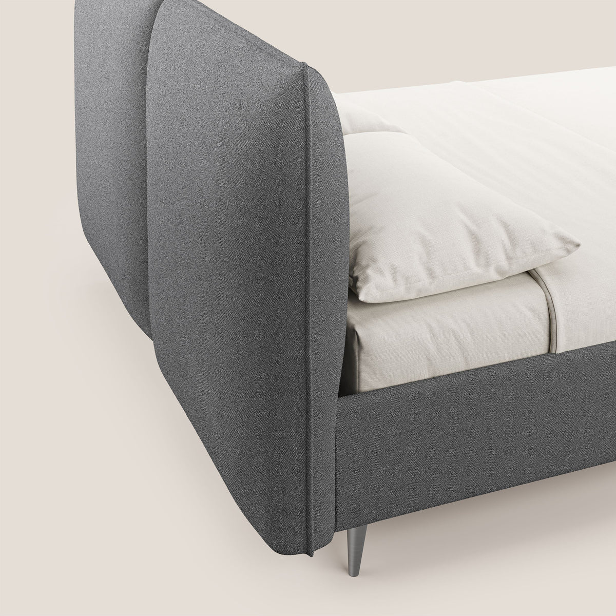 Adone letto imbottito contenitore a doppia pannellatura in bouclet impermeabile T07 antracite - divitt.sbs