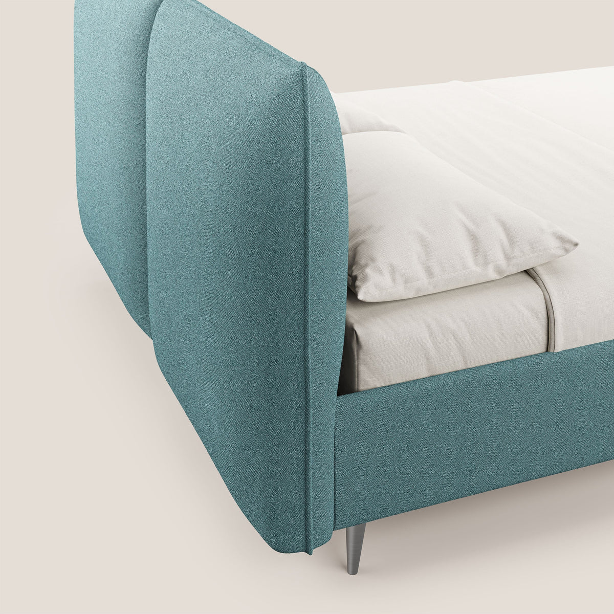 Adone letto imbottito contenitore a doppia pannellatura in bouclet impermeabile T07 azzurro - divitt.sbs