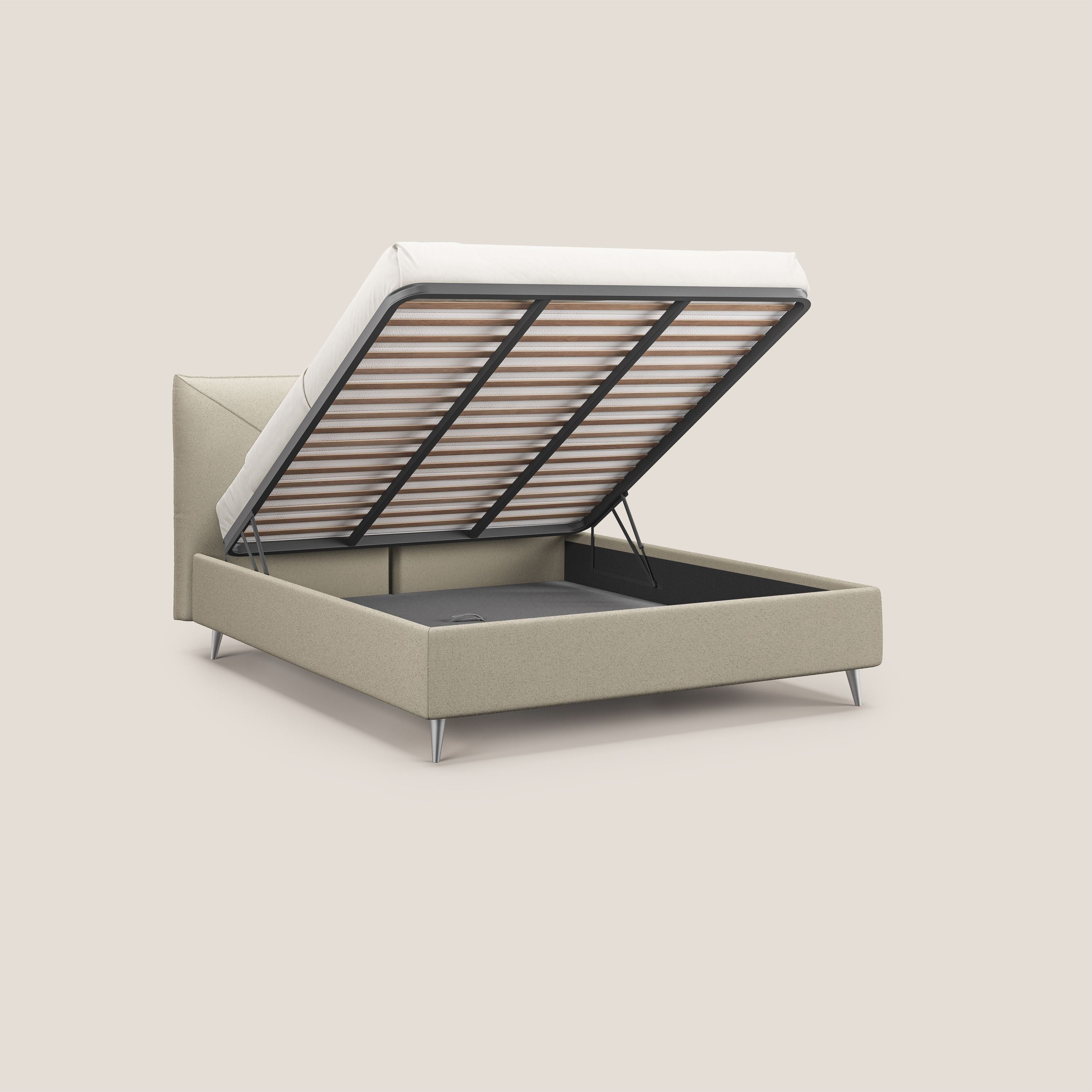 Adone letto imbottito contenitore a doppia pannellatura in bouclet impermeabile T07 beige - divitt.sbs