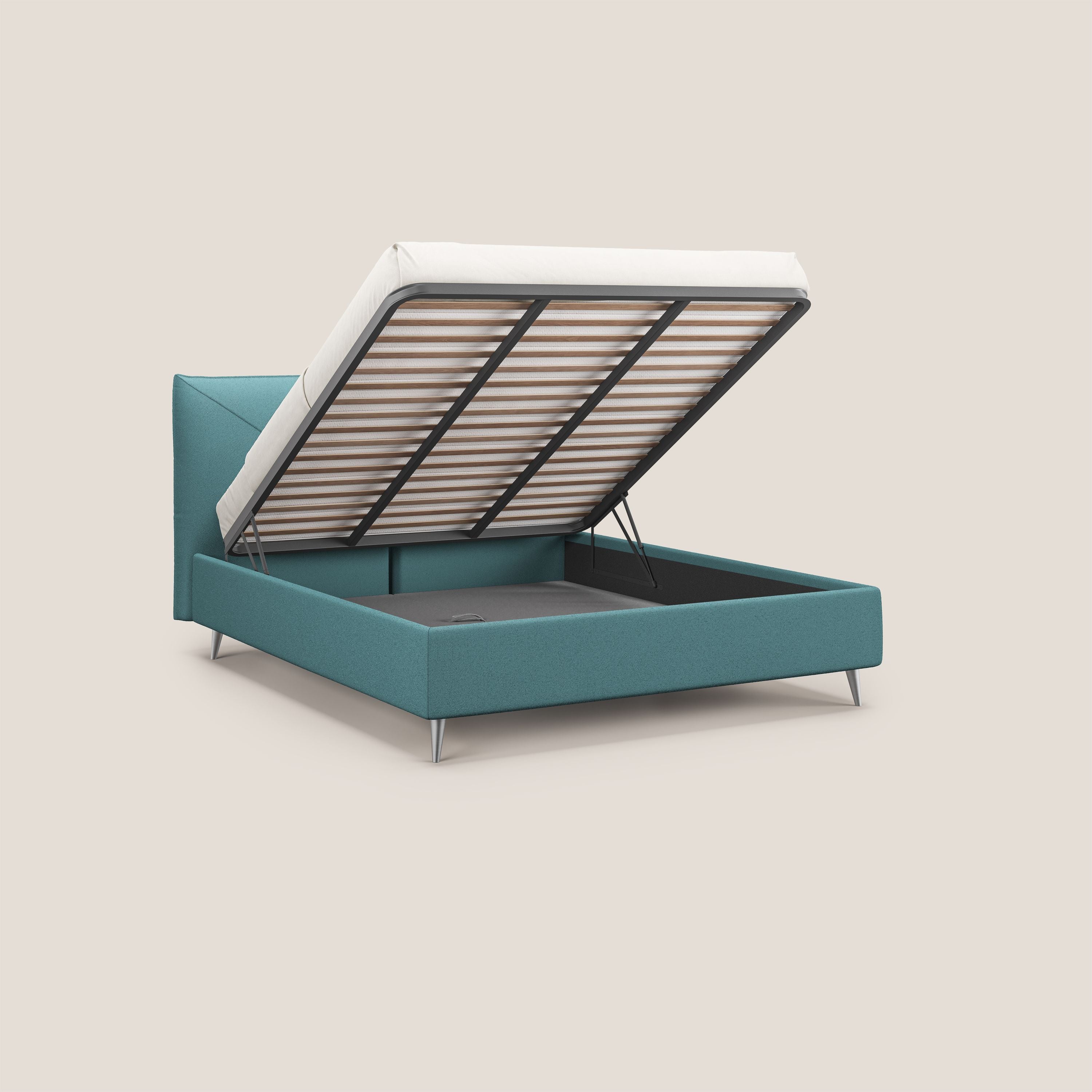 Adone letto imbottito contenitore a doppia pannellatura in bouclet impermeabile T07 azzurro - divitt.sbs