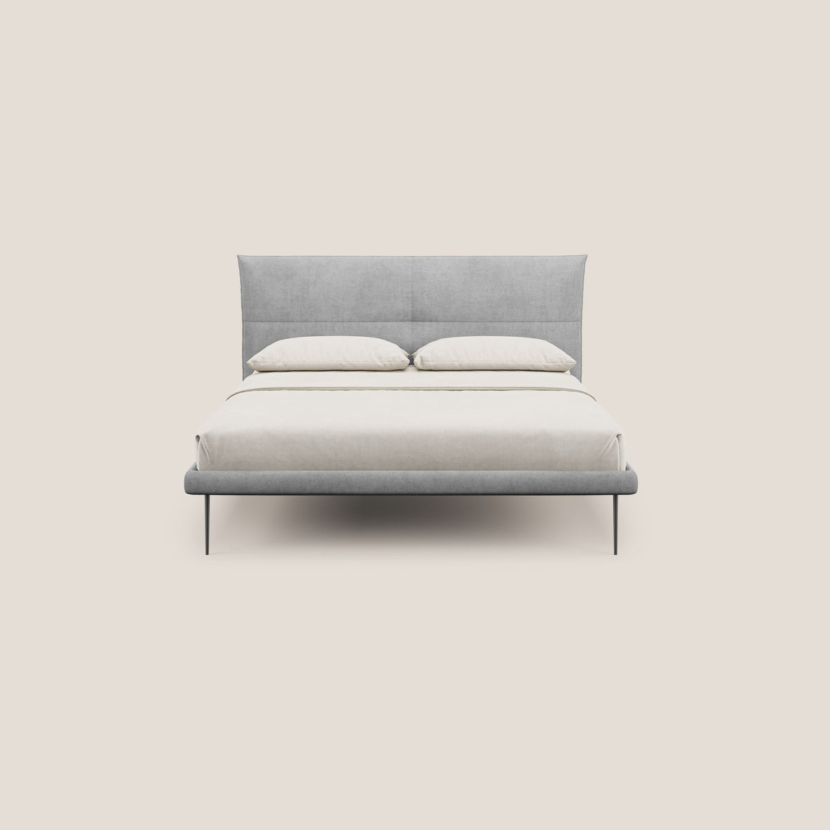 Akiko letto imbottito con piedi alti in metallo in tessuto impermeabile T02 grigio chiaro - divitt.sbs