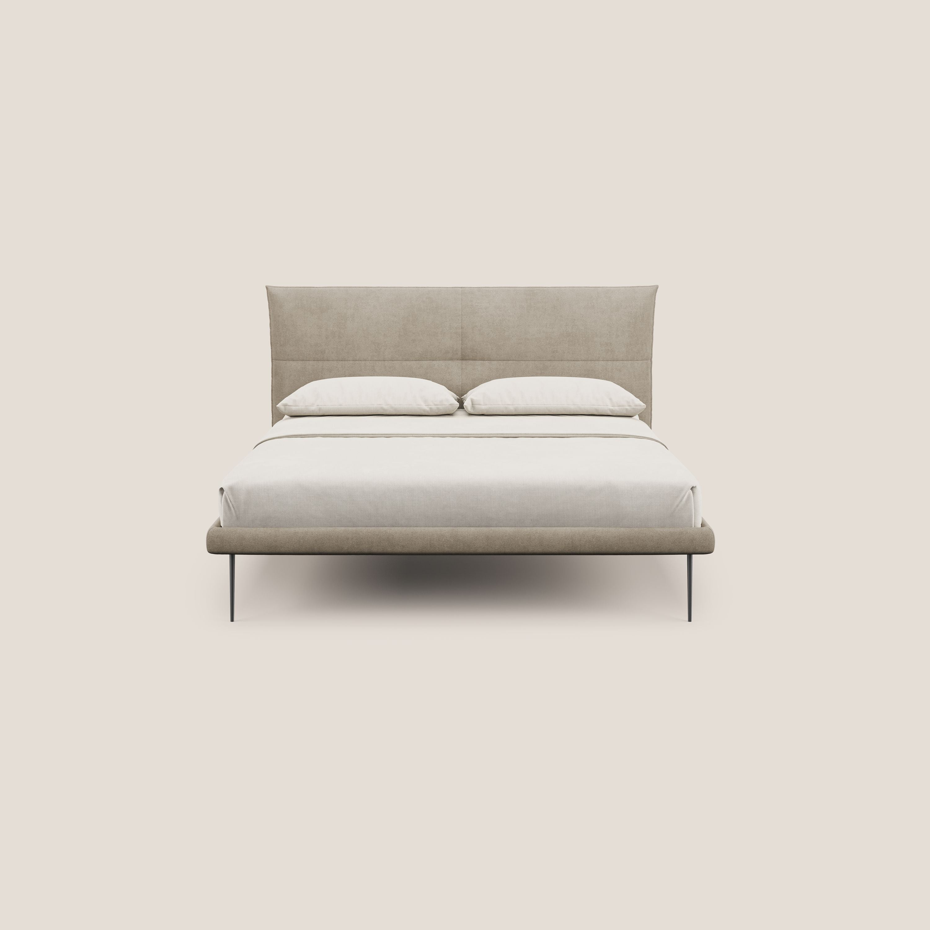 Akiko letto imbottito con piedi alti in metallo in tessuto impermeabile T02 beige - divitt.sbs