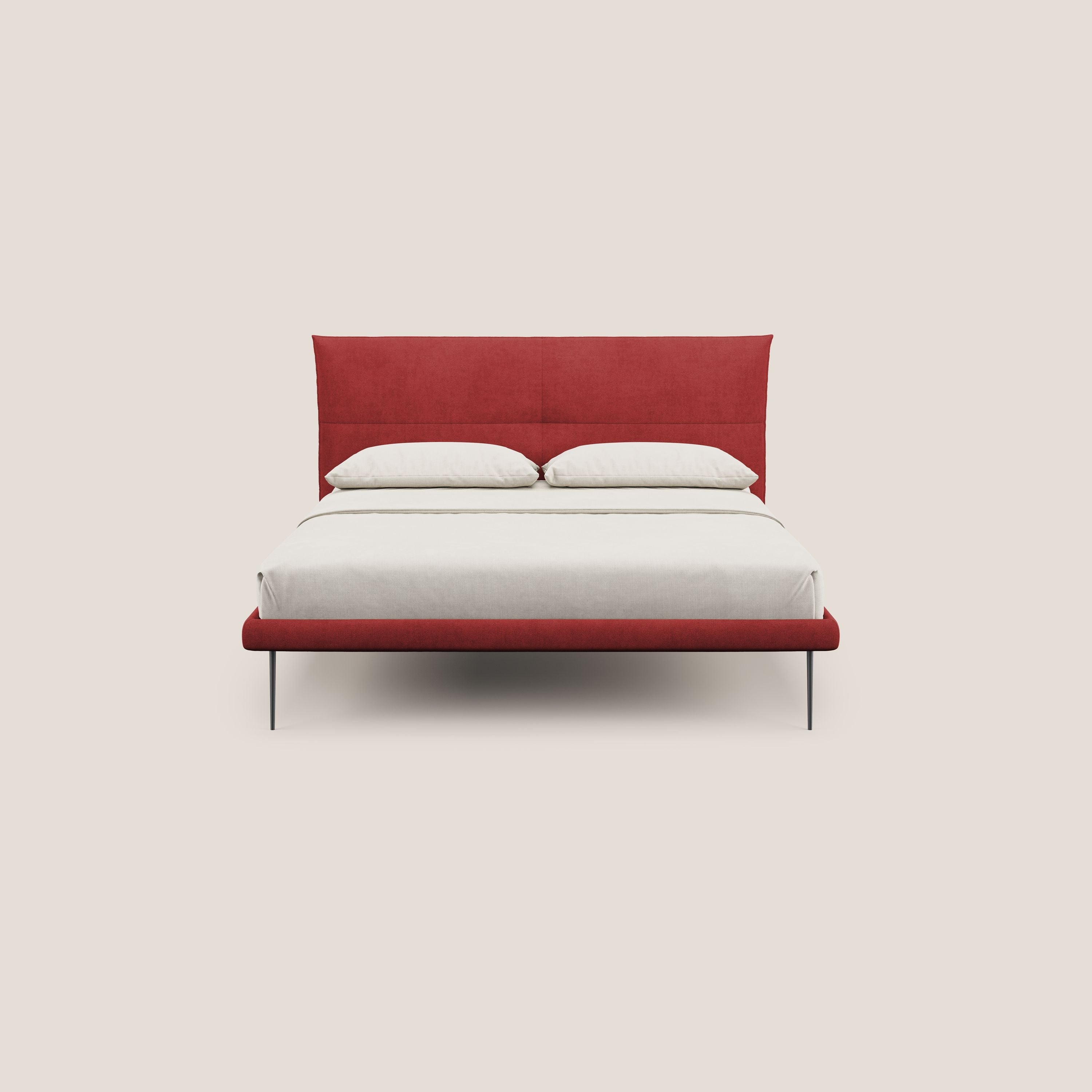 Akiko letto imbottito con piedi alti in metallo in tessuto impermeabile T02 rosso - divitt.sbs