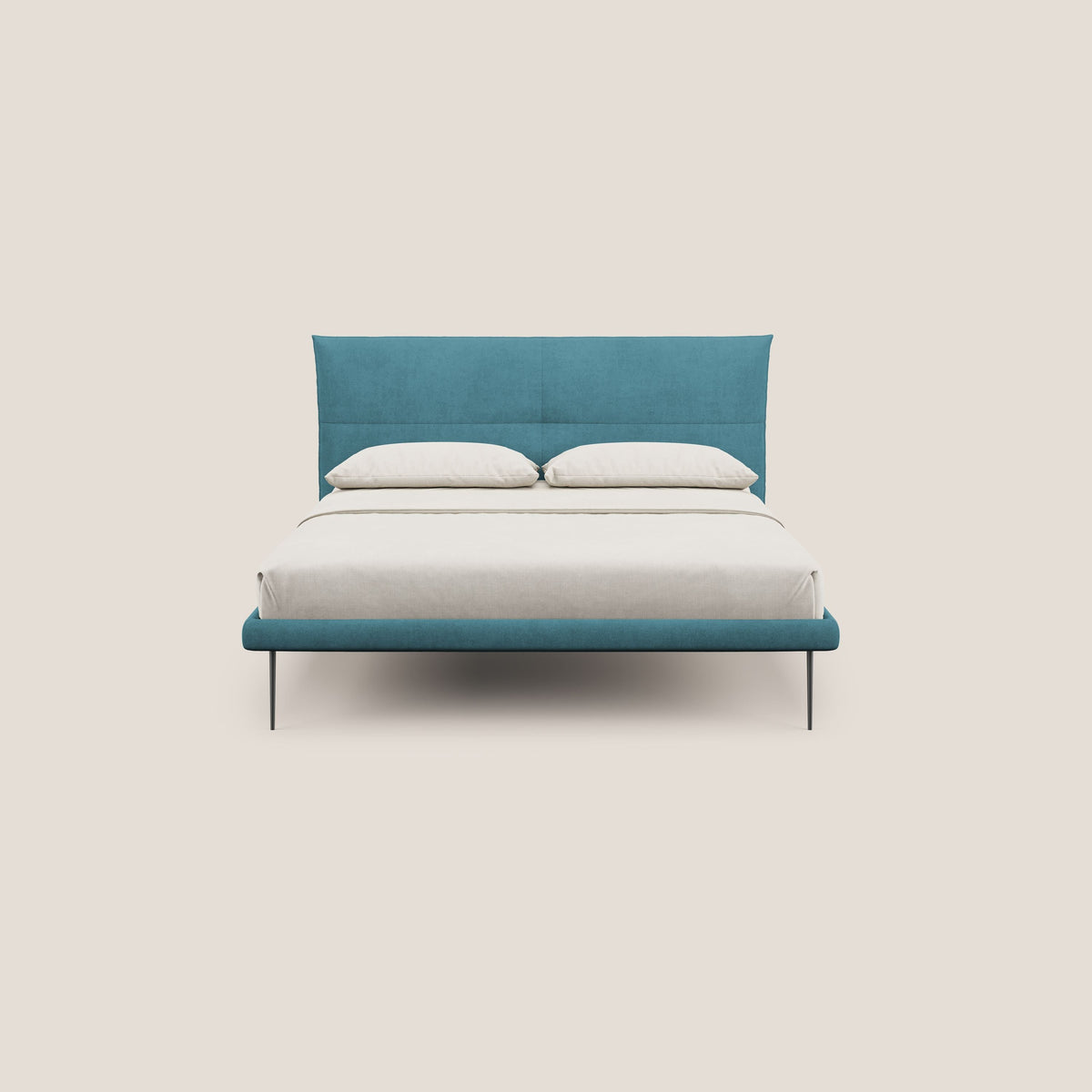 Akiko letto imbottito con piedi alti in metallo in tessuto impermeabile T02 azzurro - divitt.sbs