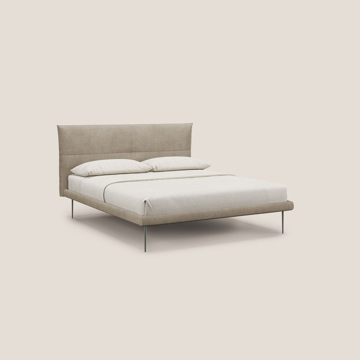 Akiko letto imbottito con piedi alti in metallo in tessuto impermeabile T02 beige - divitt.sbs