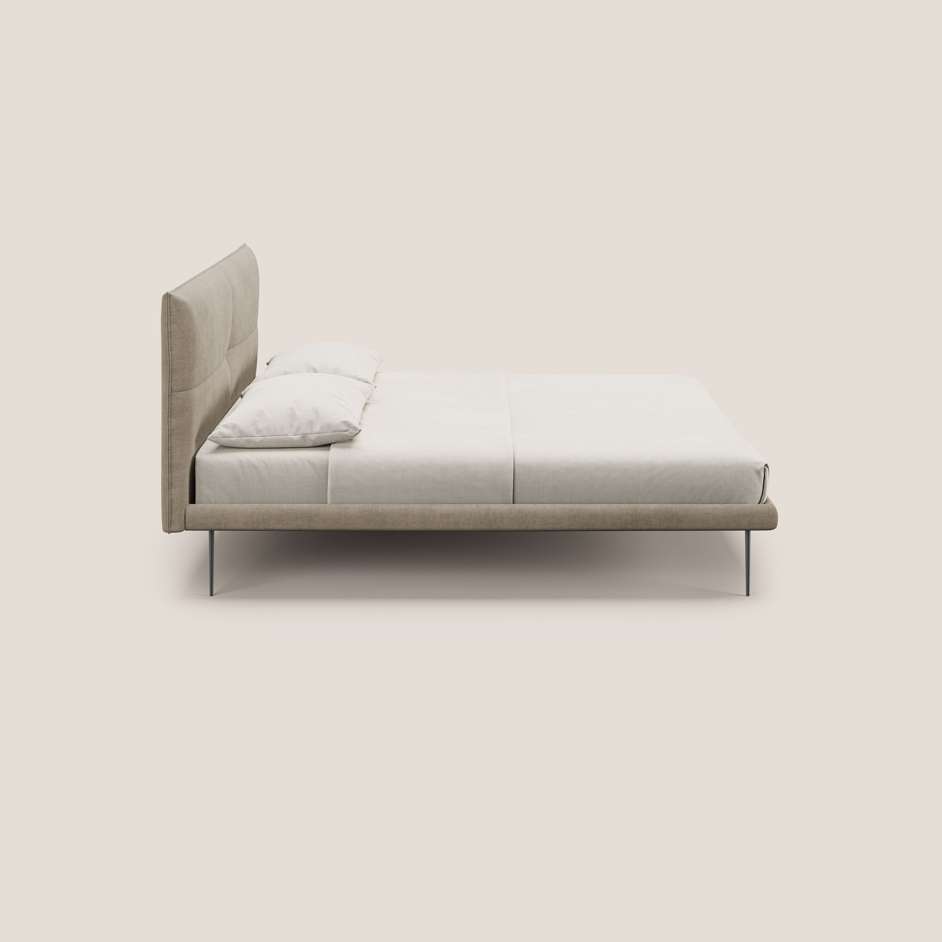 Akiko letto imbottito con piedi alti in metallo in tessuto impermeabile T02 beige - divitt.sbs