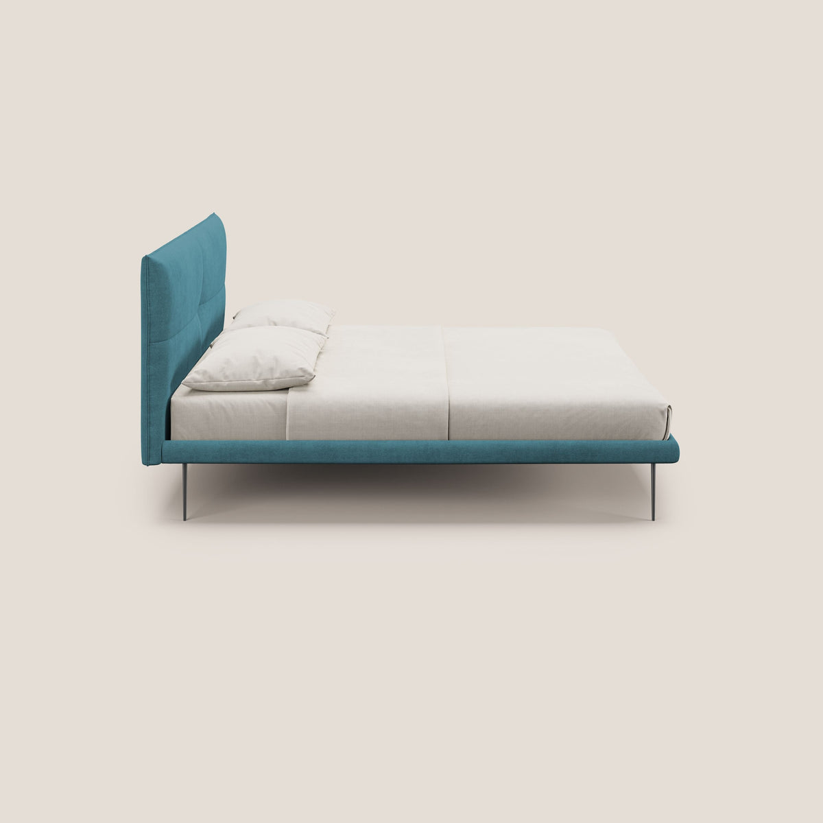 Akiko letto imbottito con piedi alti in metallo in tessuto impermeabile T02 azzurro - divitt.sbs