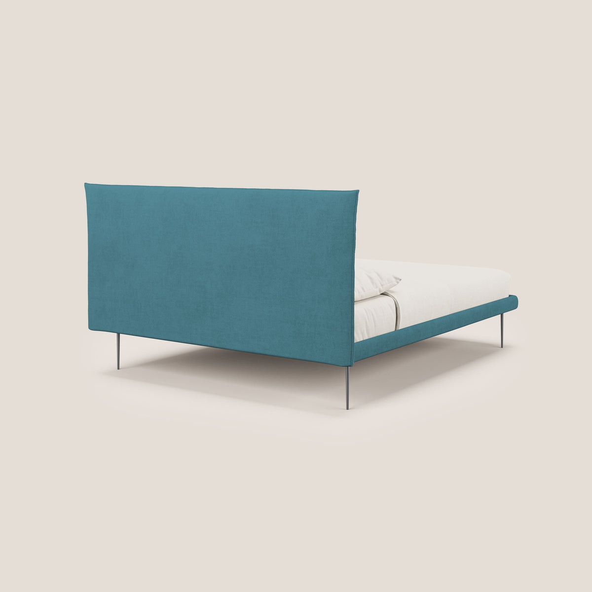 Akiko letto imbottito con piedi alti in metallo in tessuto impermeabile T02 azzurro - divitt.sbs