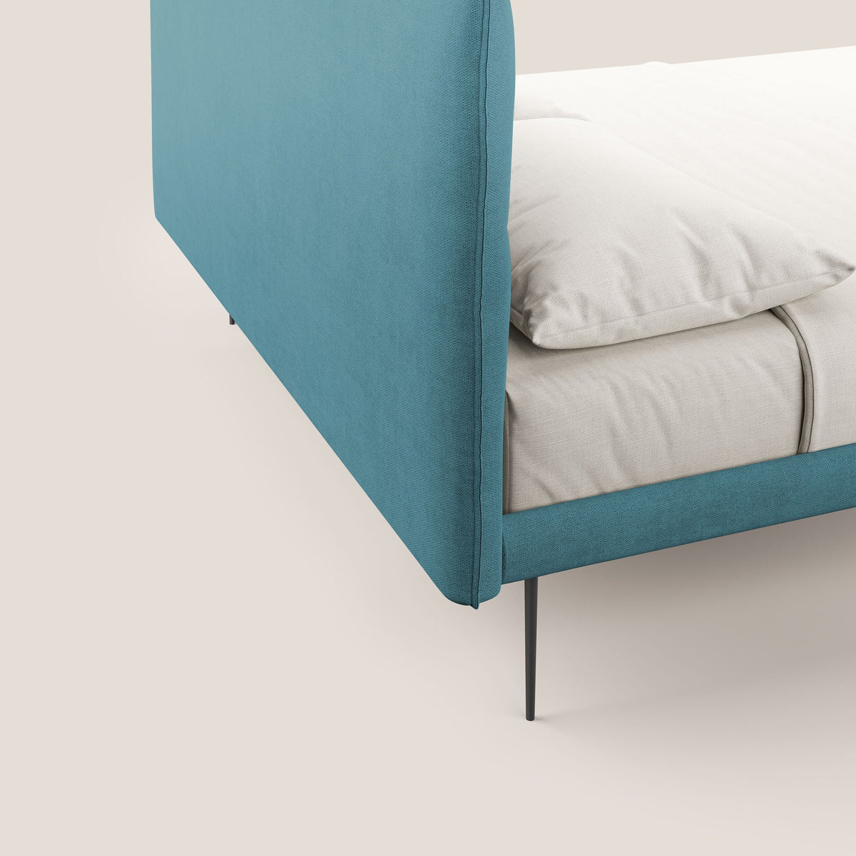 Akiko letto imbottito con piedi alti in metallo in tessuto impermeabile T02 azzurro - divitt.sbs