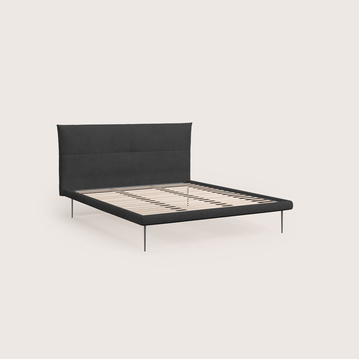 Akiko letto imbottito con piedi alti in metallo in tessuto impermeabile T02 nero - divitt.sbs