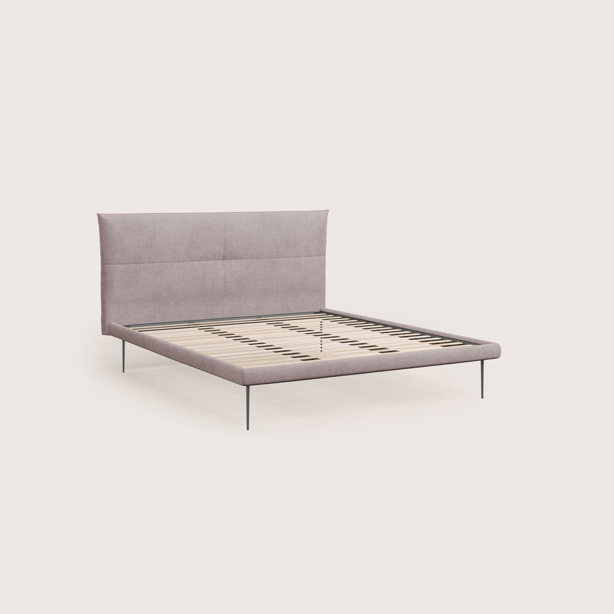 Akiko letto imbottito con piedi alti in metallo in tessuto impermeabile T02 rosa - divitt.sbs
