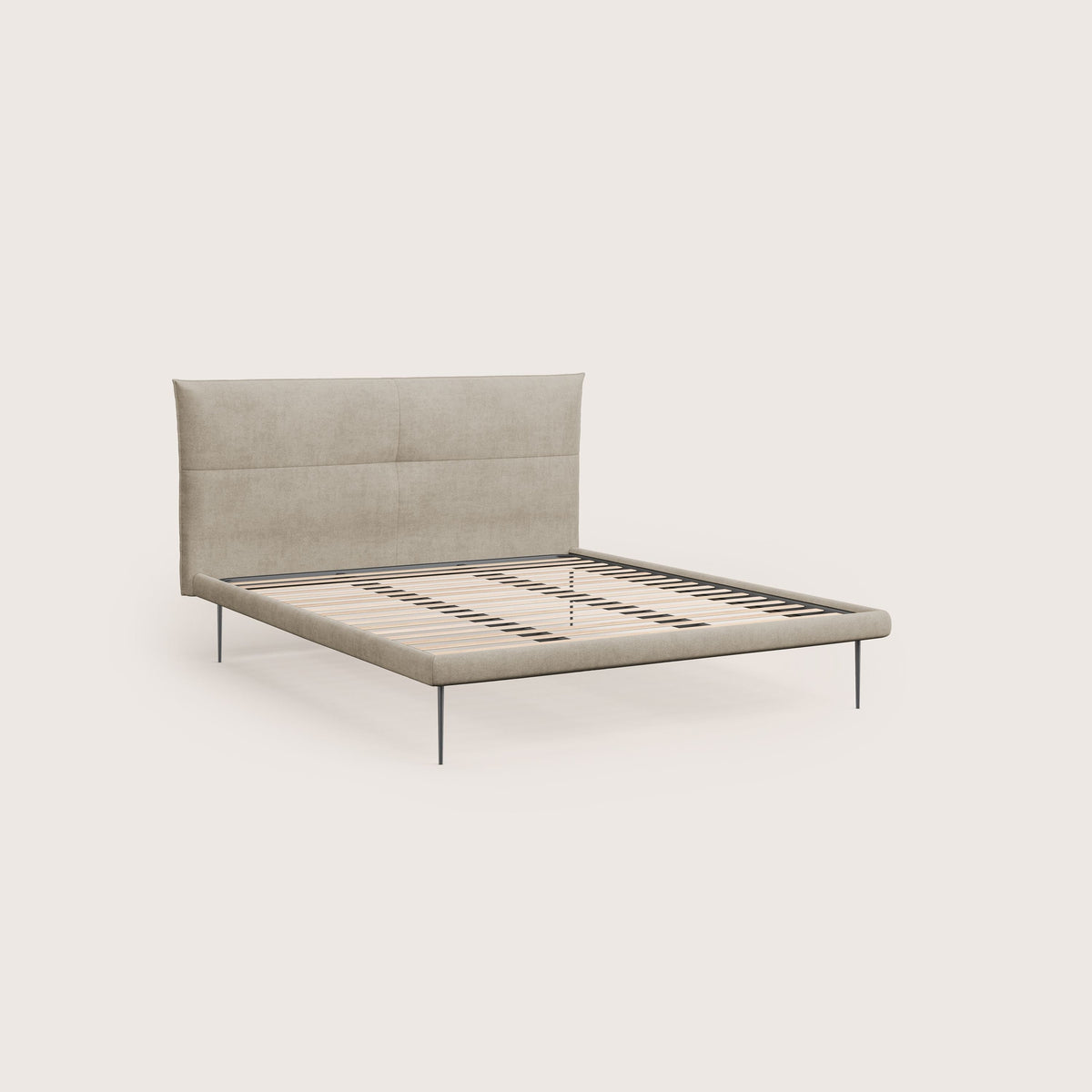 Akiko letto imbottito con piedi alti in metallo in tessuto impermeabile T02 beige - divitt.sbs