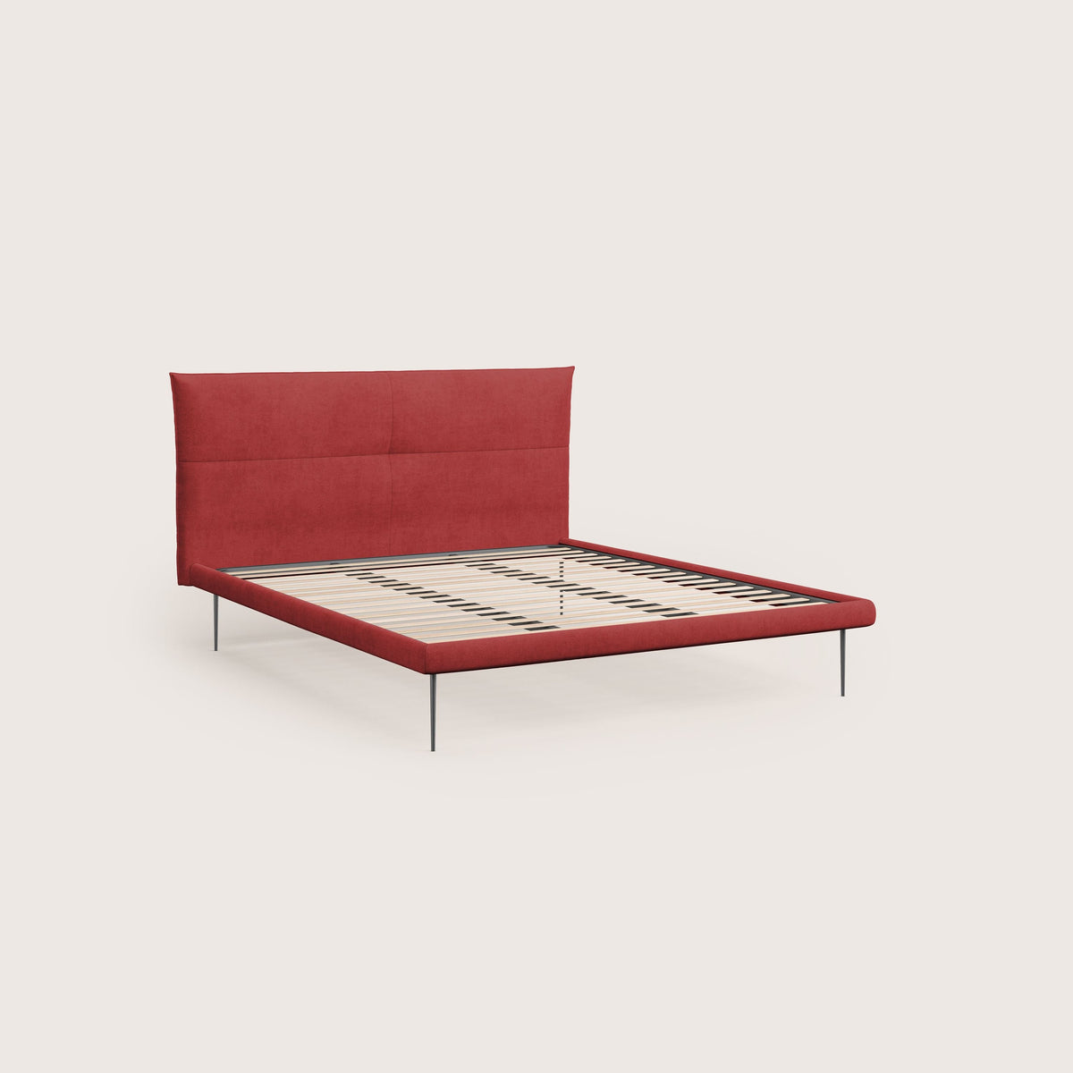 Akiko letto imbottito con piedi alti in metallo in tessuto impermeabile T02 rosso - divitt.sbs