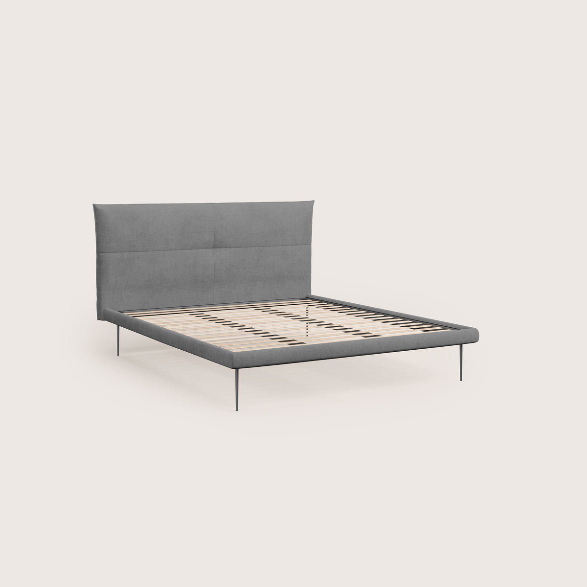 Akiko letto imbottito con piedi alti in metallo in tessuto impermeabile T02 grigio - divitt.sbs