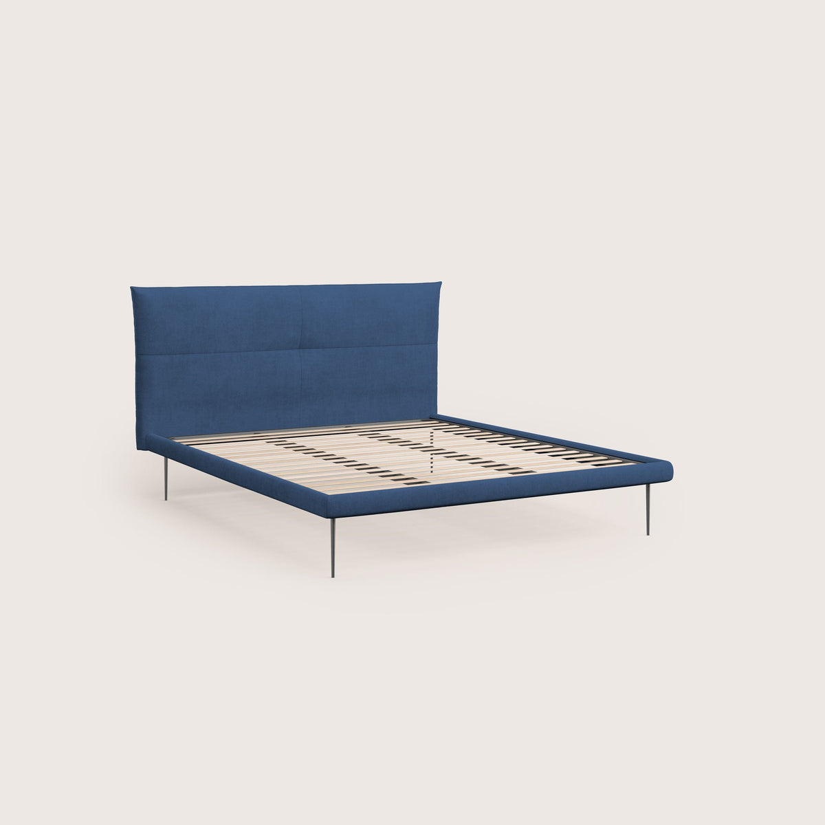 Akiko letto imbottito con piedi alti in metallo in tessuto impermeabile T02 blu - divitt.sbs