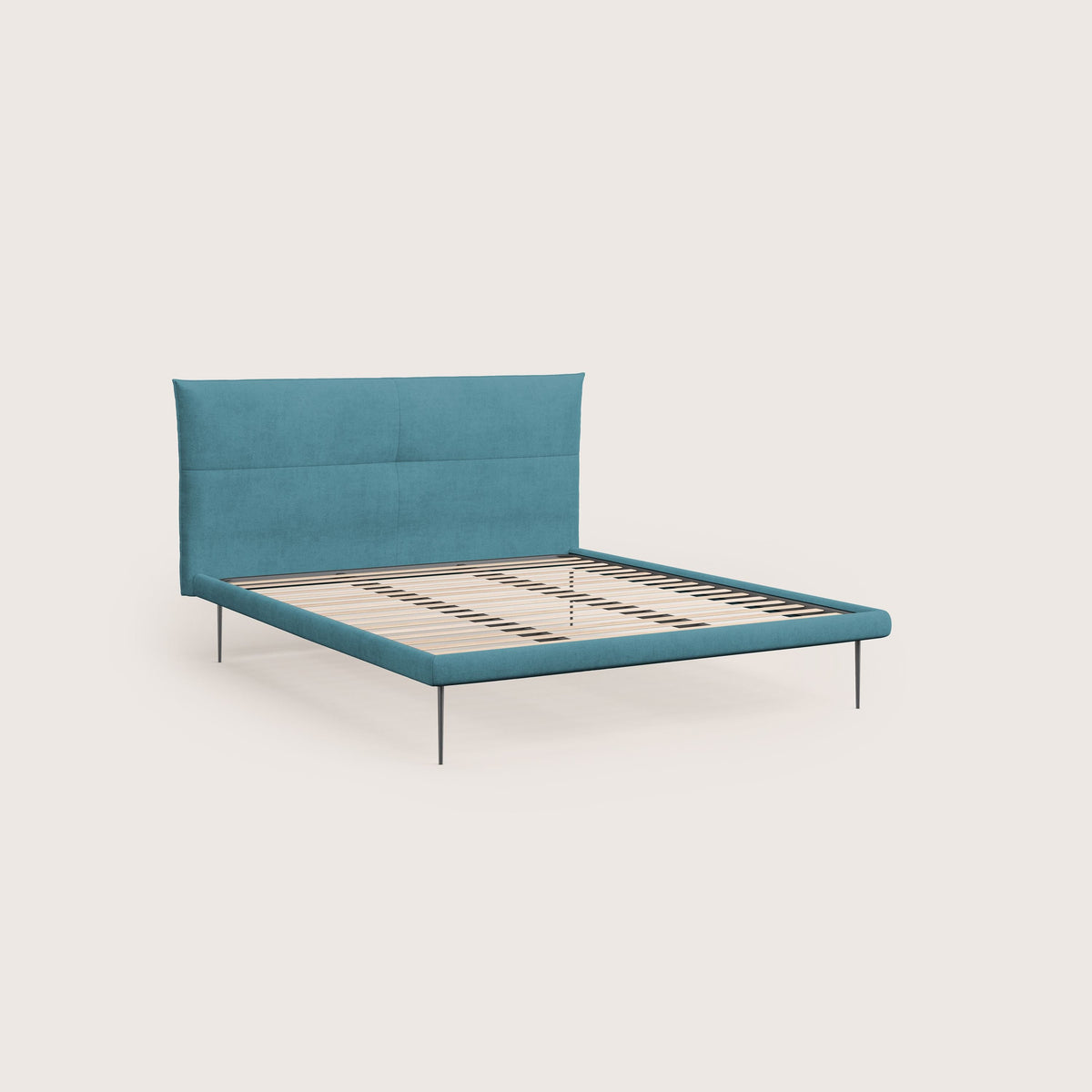 Akiko letto imbottito con piedi alti in metallo in tessuto impermeabile T02 azzurro - divitt.sbs