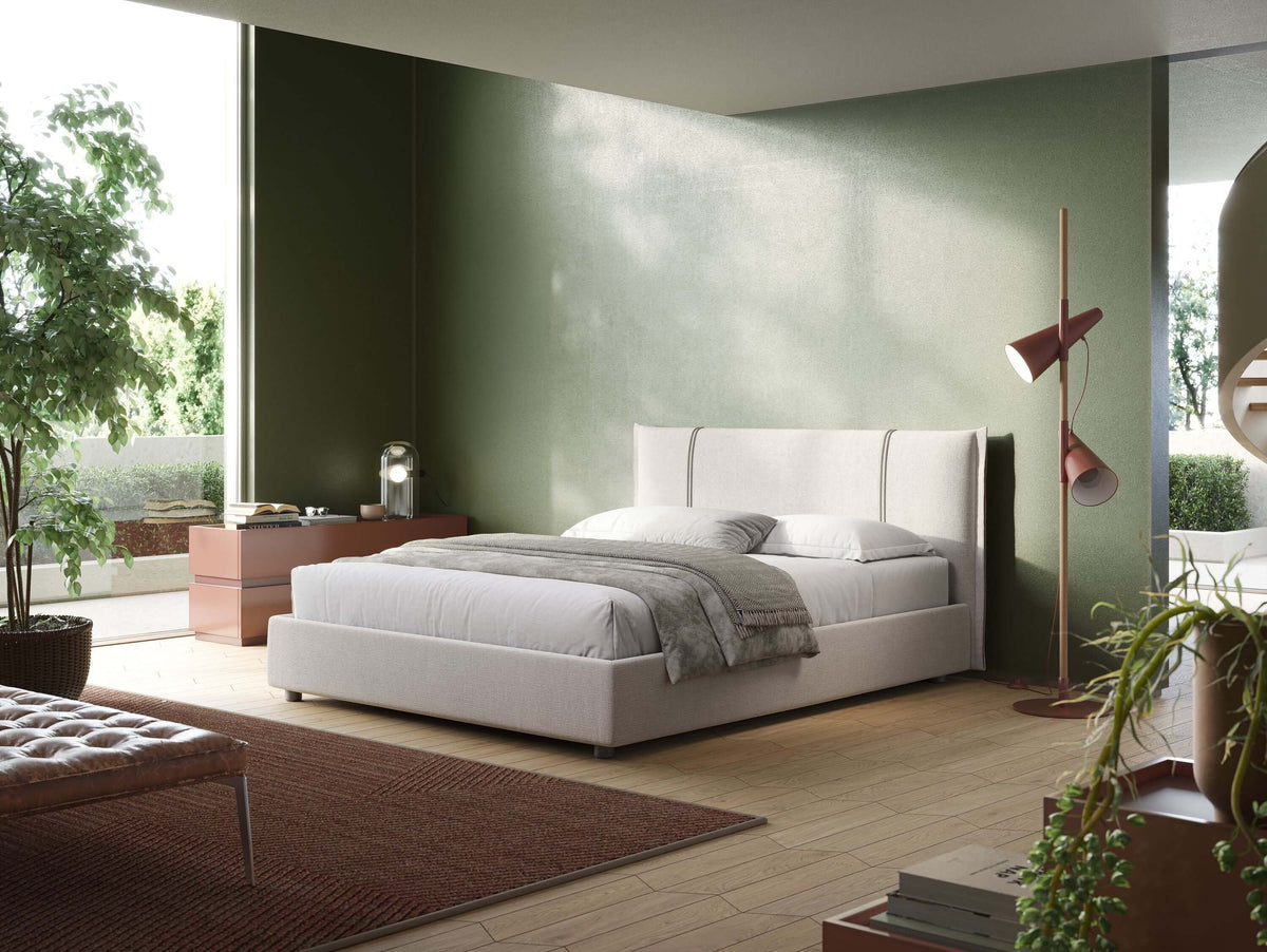 Alicia letto imbottito con vano contenitore in tessuto impermeabile T14 panna - divitt.sbs