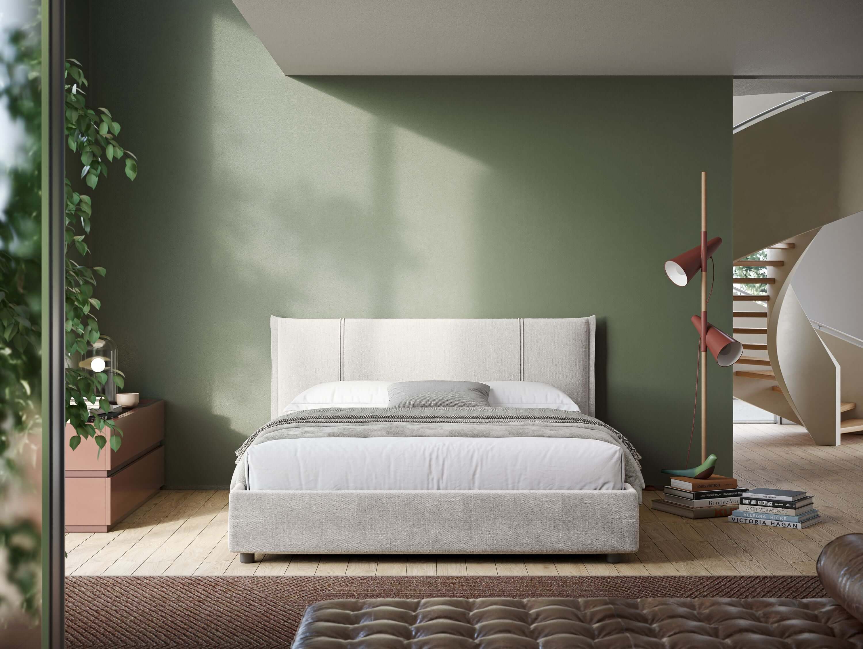 Alicia letto imbottito con vano contenitore in tessuto impermeabile T14 panna - divitt.sbs