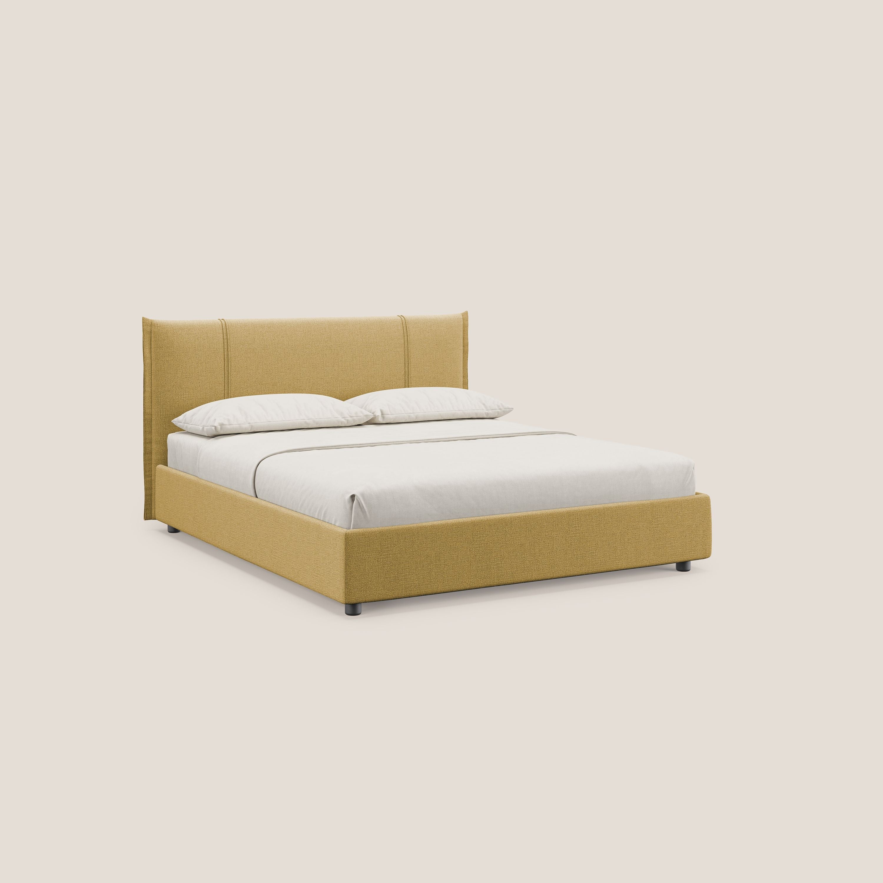 Alicia letto imbottito con vano contenitore in tessuto impermeabile T14 giallo - divitt.sbs