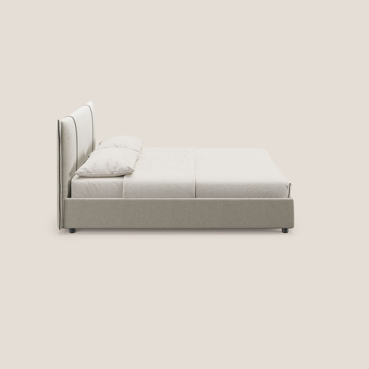 Alicia letto imbottito con vano contenitore in tessuto impermeabile T14 tortora - divitt.sbs